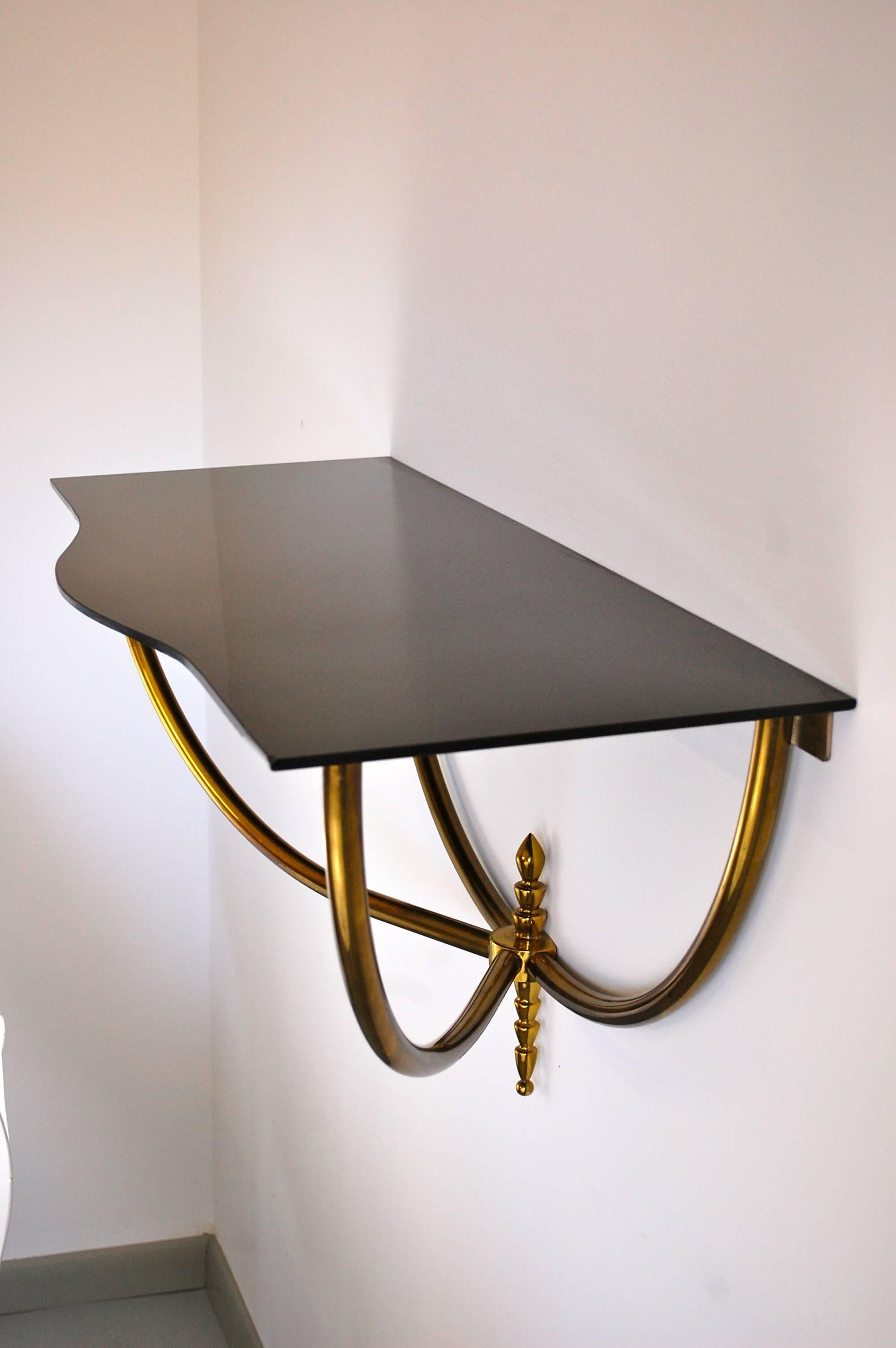 Elegant Italian Brass and Glass Wall Console In Excellent Condition In Southampton, NJ