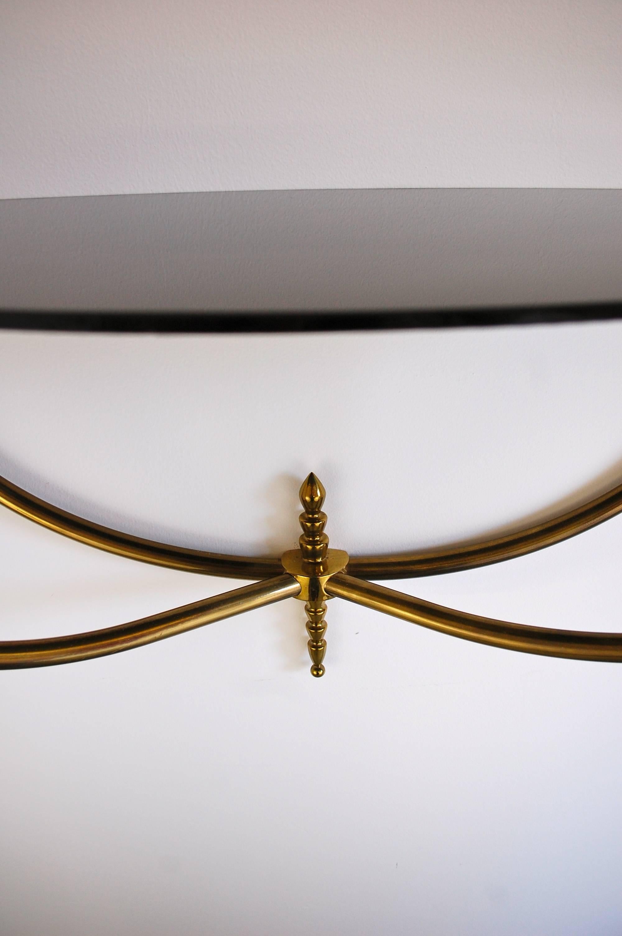 Mid-20th Century Elegant Italian Brass and Glass Wall Console