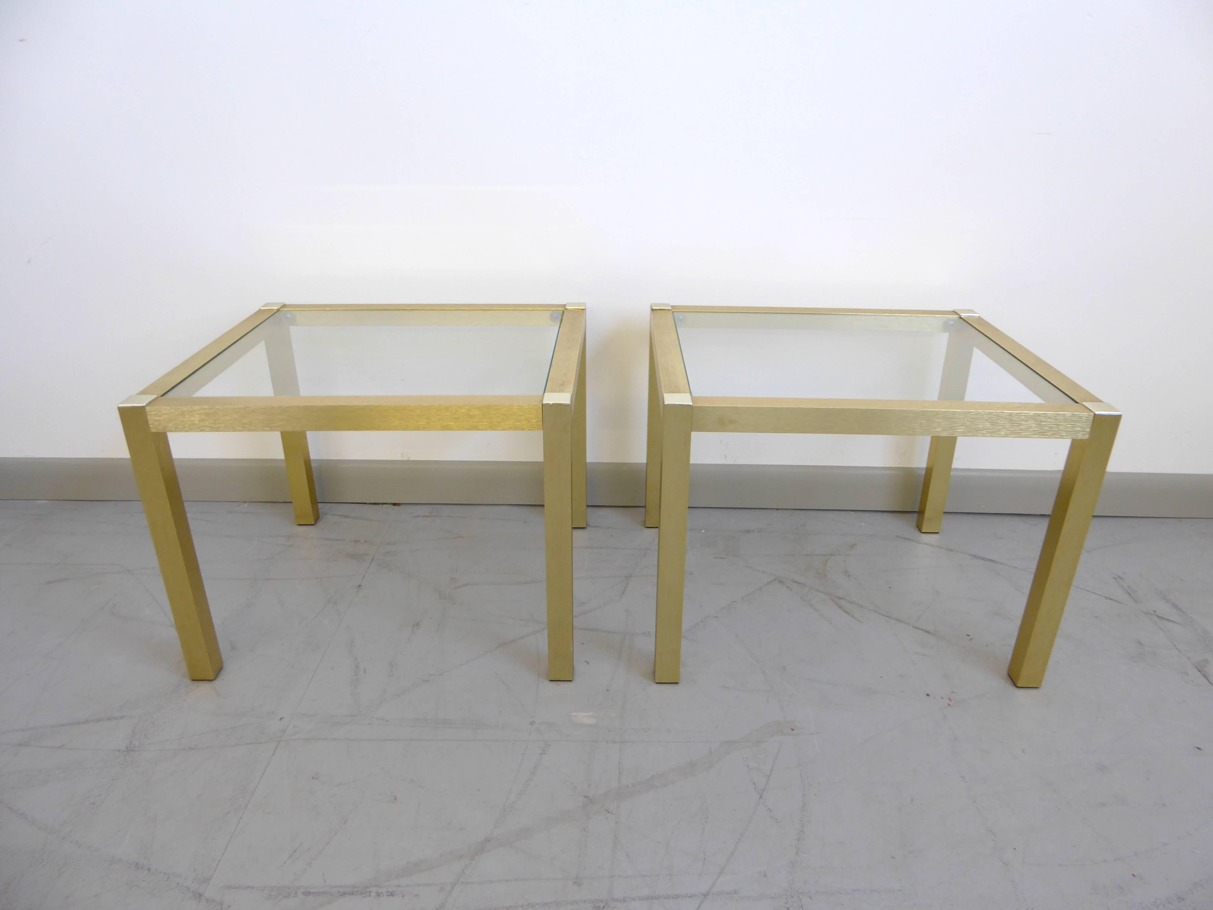 Modern Brushed Brass and Glass End Tables, 1970s