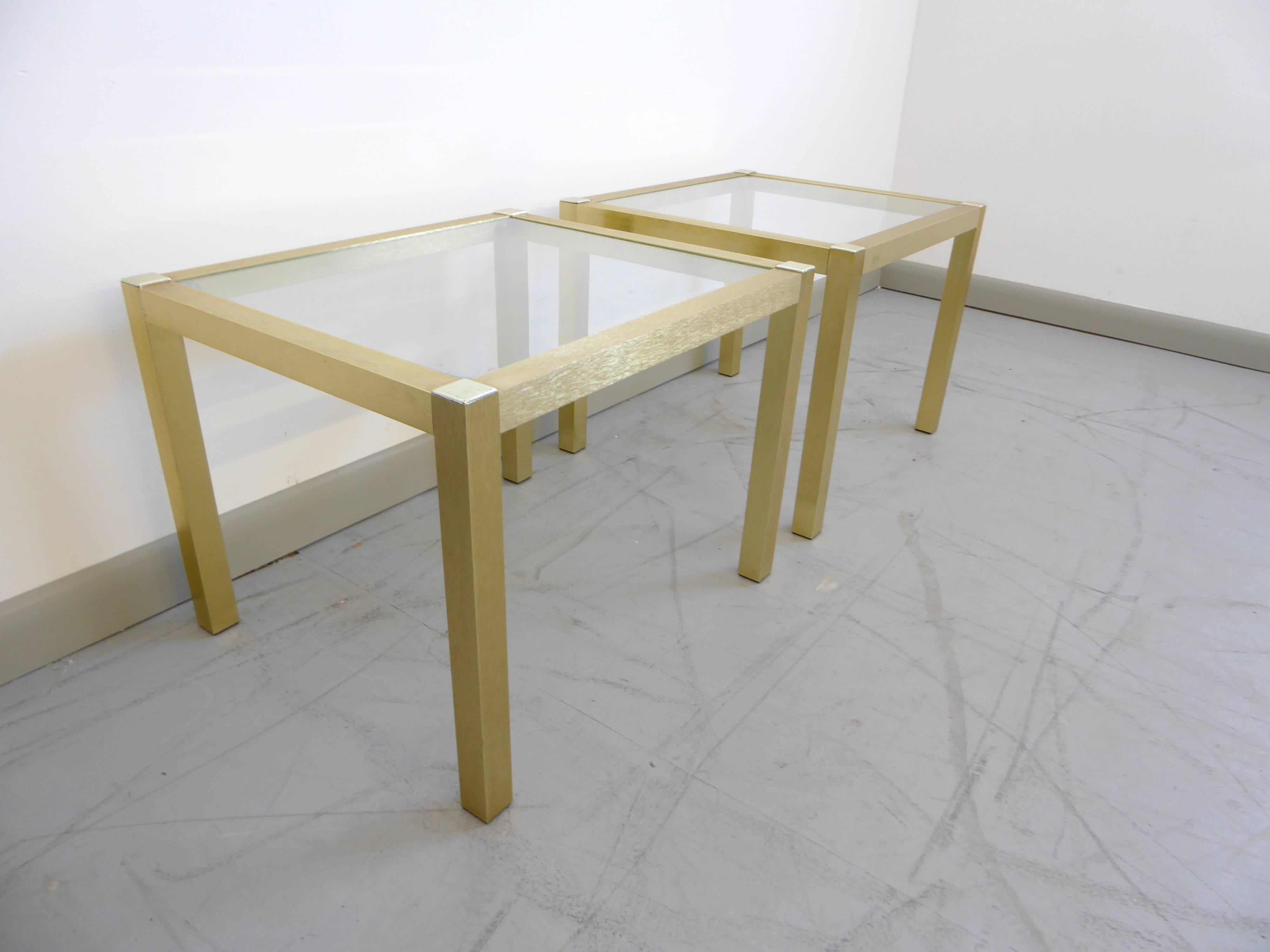 Brushed Brass and Glass End Tables, 1970s In Good Condition In Southampton, NJ
