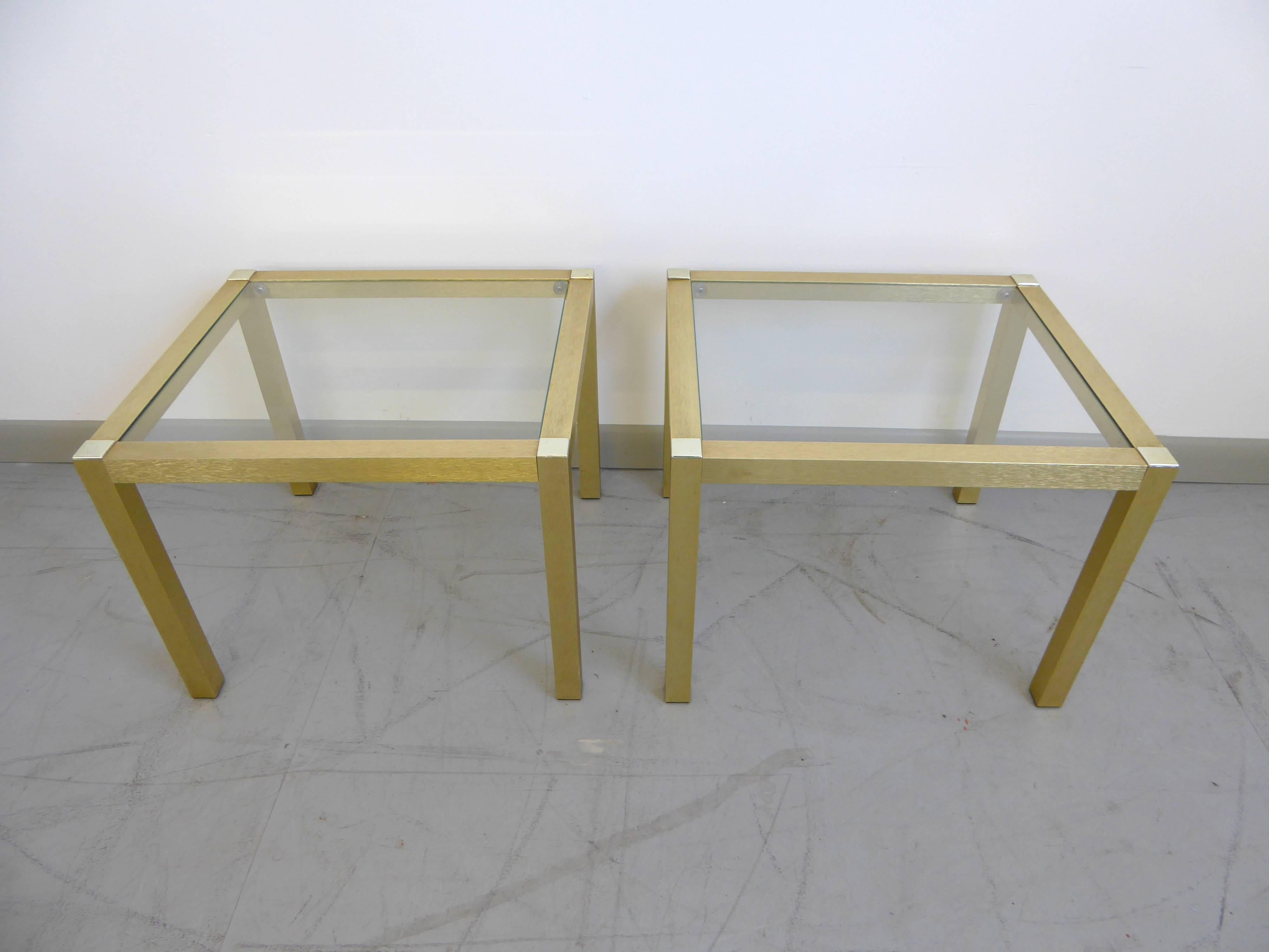 American Brushed Brass and Glass End Tables, 1970s