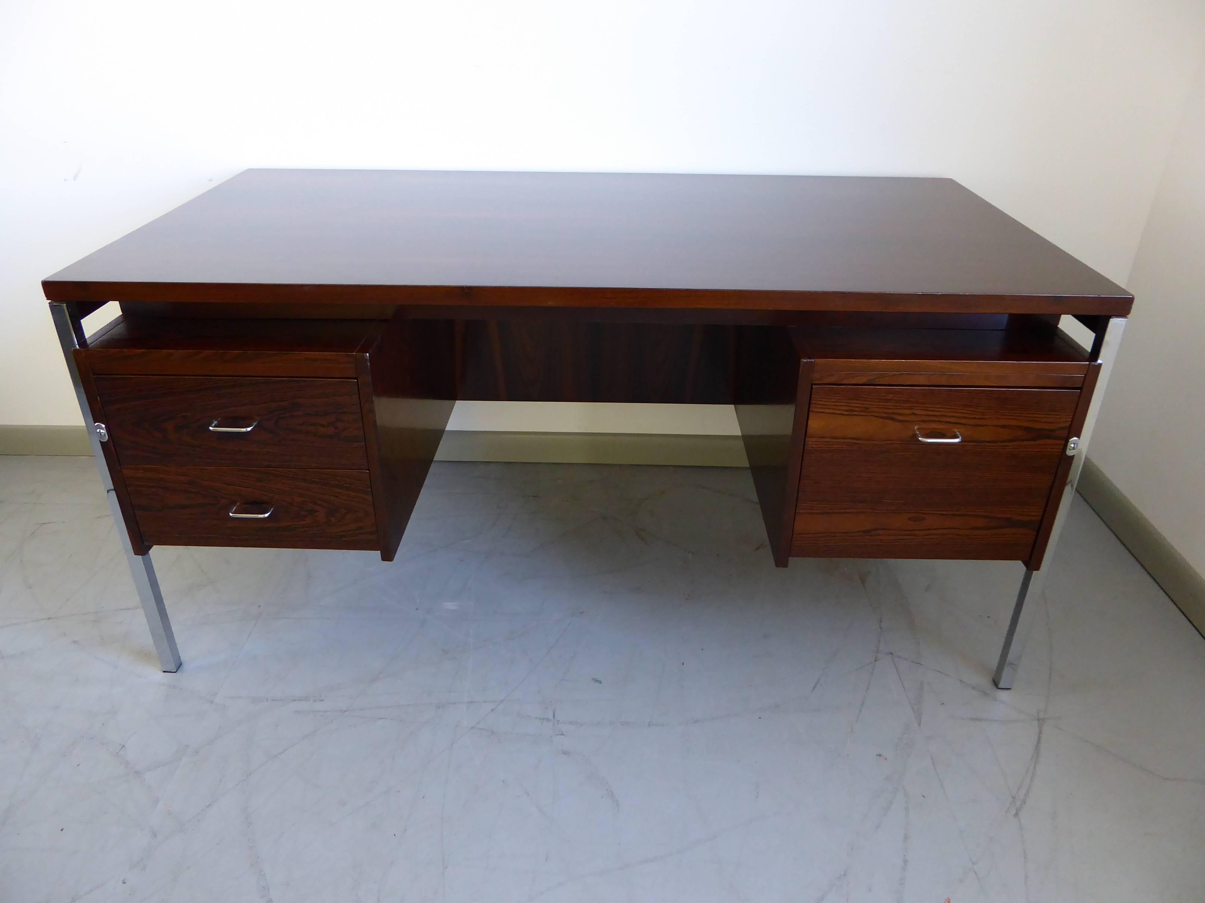 Jacaranda Rare Brazilian Rosewood and Steel Desk by Moveis Cimo, 1960s