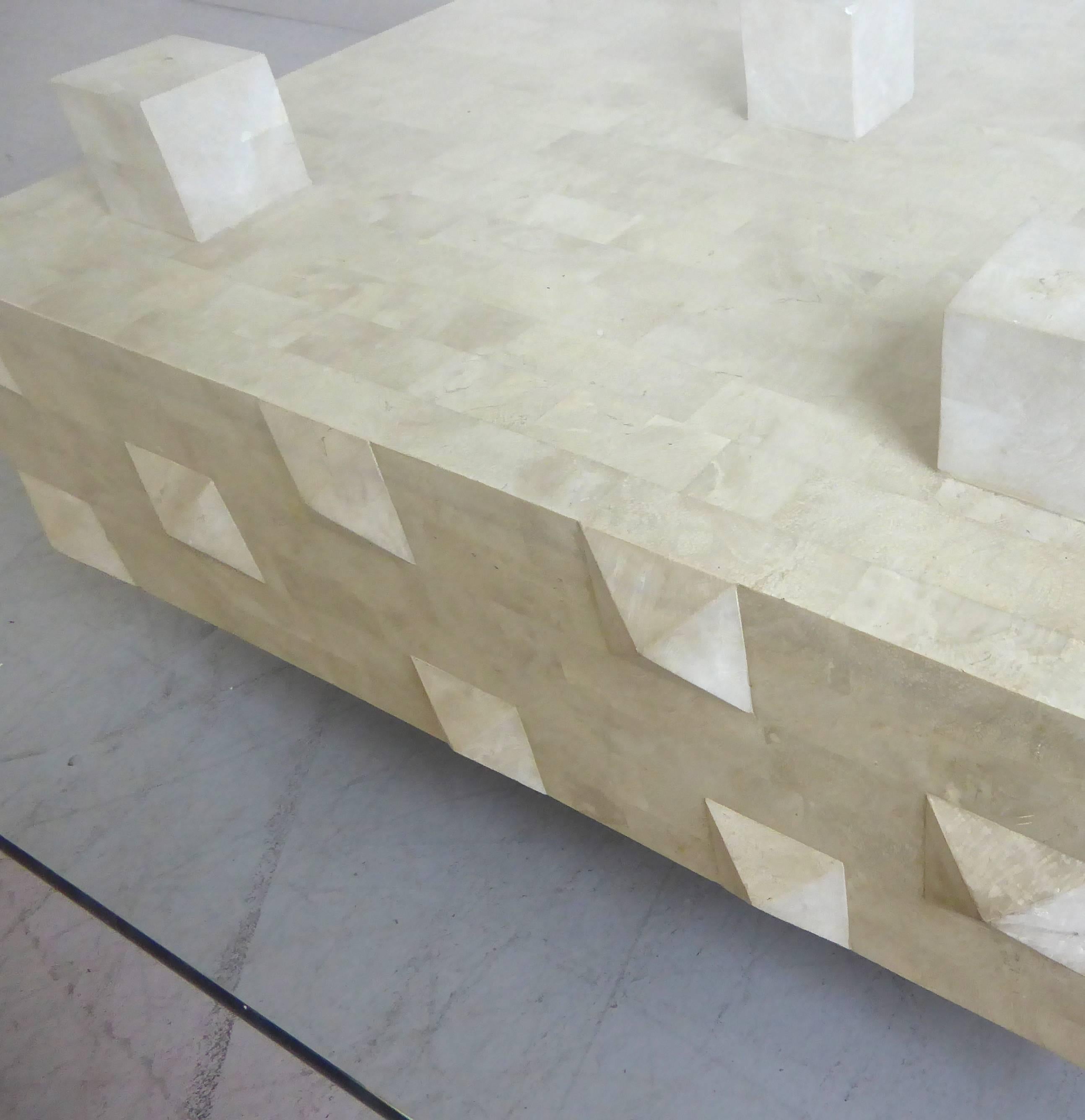 Italian Outstanding Tessellated Stone Geometric Cocktail Table by Oggetti