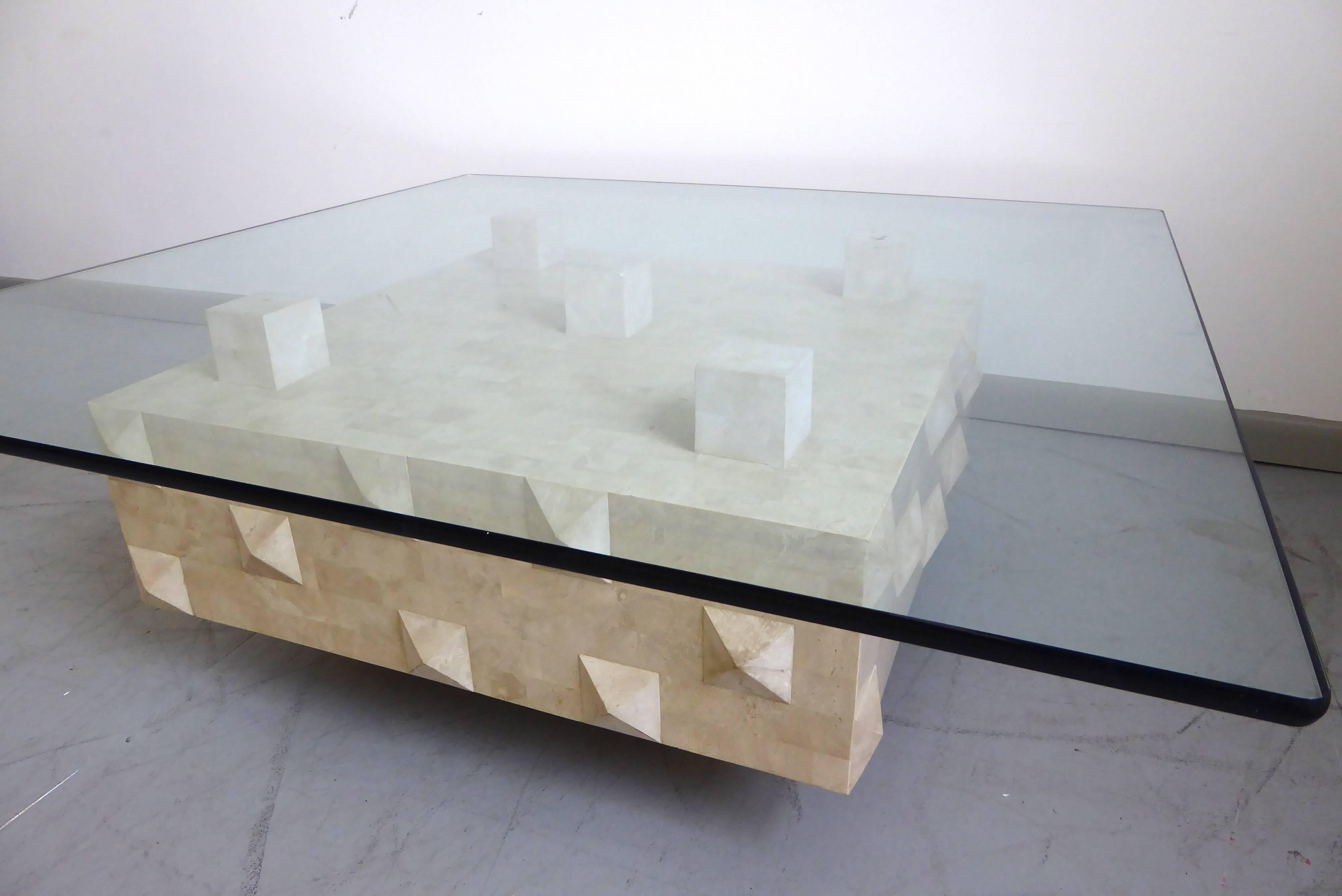 Outstanding Tessellated Stone Geometric Cocktail Table by Oggetti 1