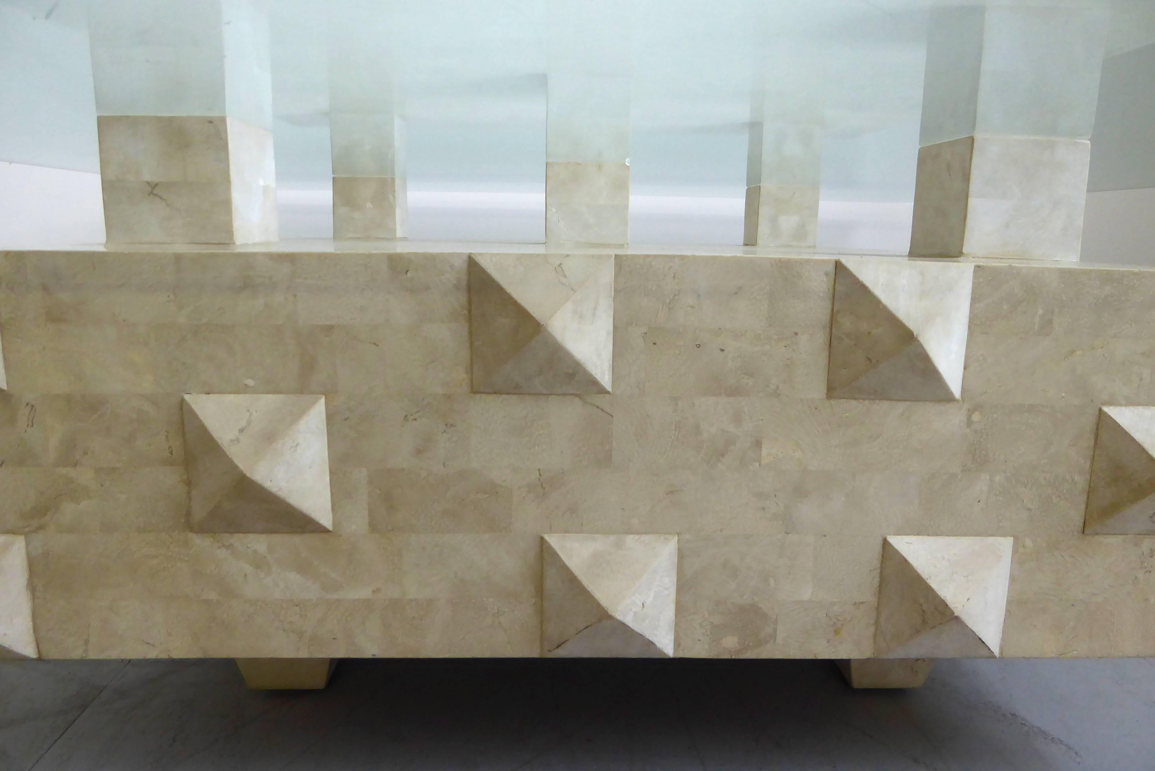 Outstanding Tessellated Stone Geometric Cocktail Table by Oggetti 3