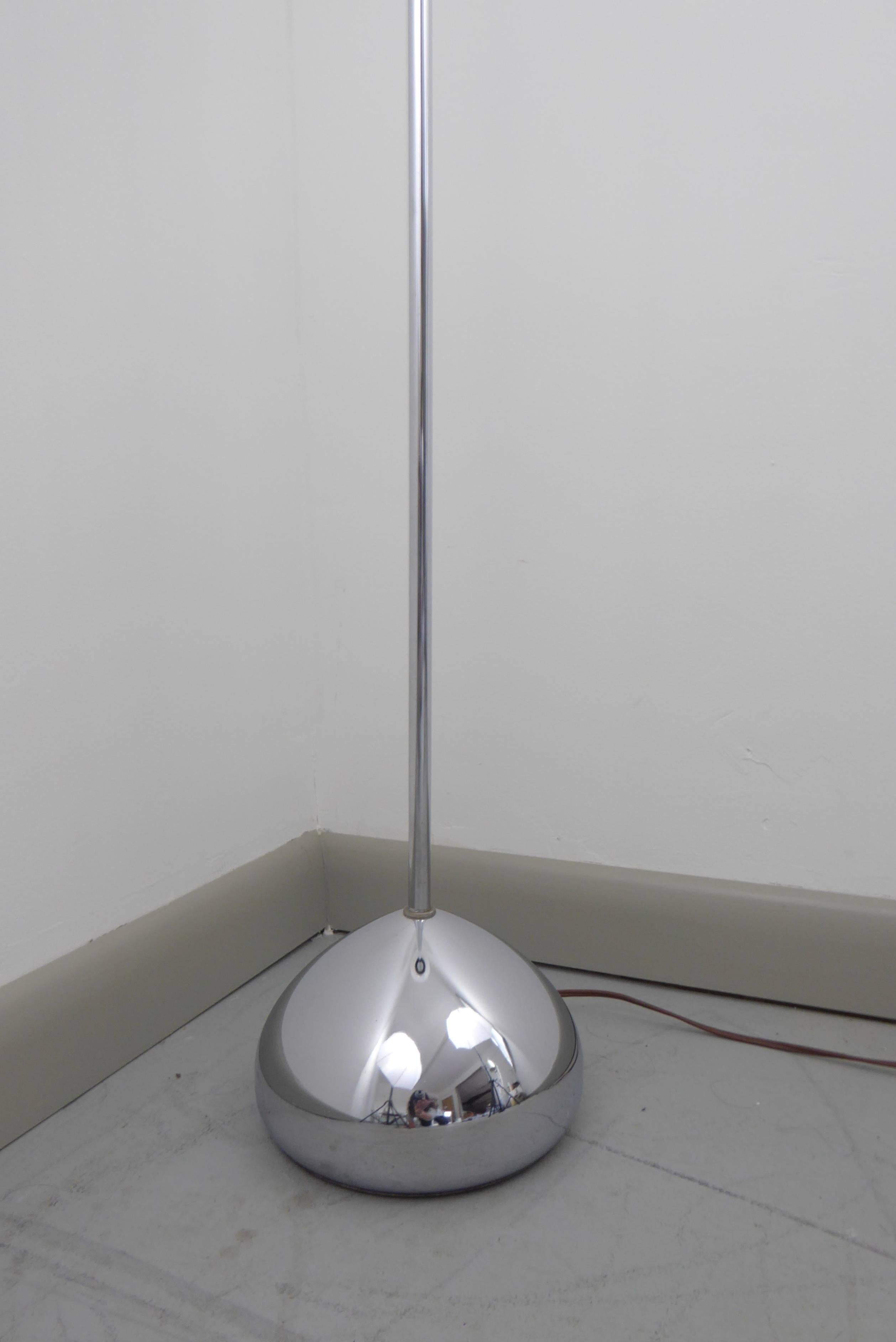 Fantastic and rare chrome floor lamp with a thick plastic globe top by Robert Sonneman, 1960s.  
