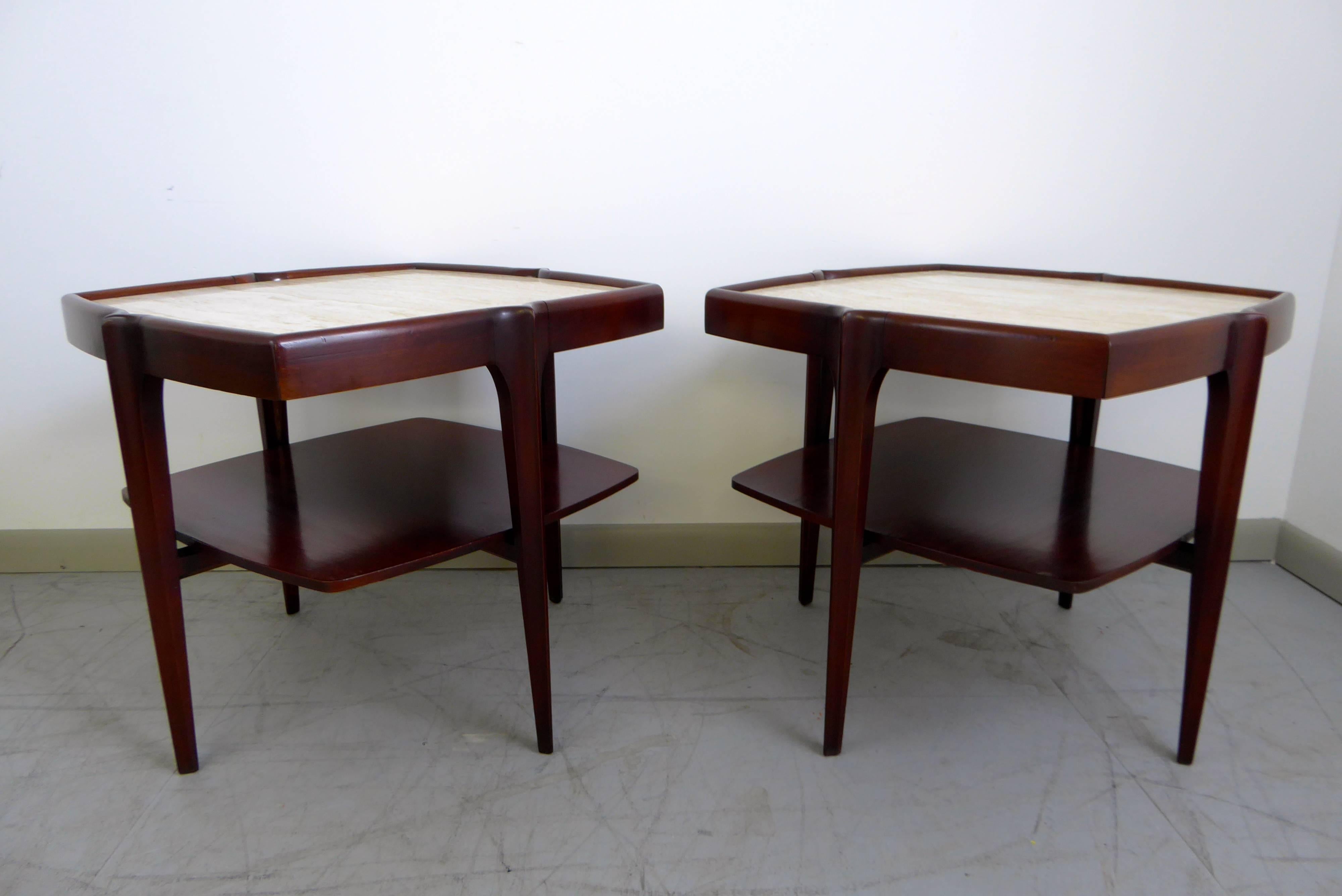 Sculptural Mahogany and Travertine Side Tables, 1960s 2