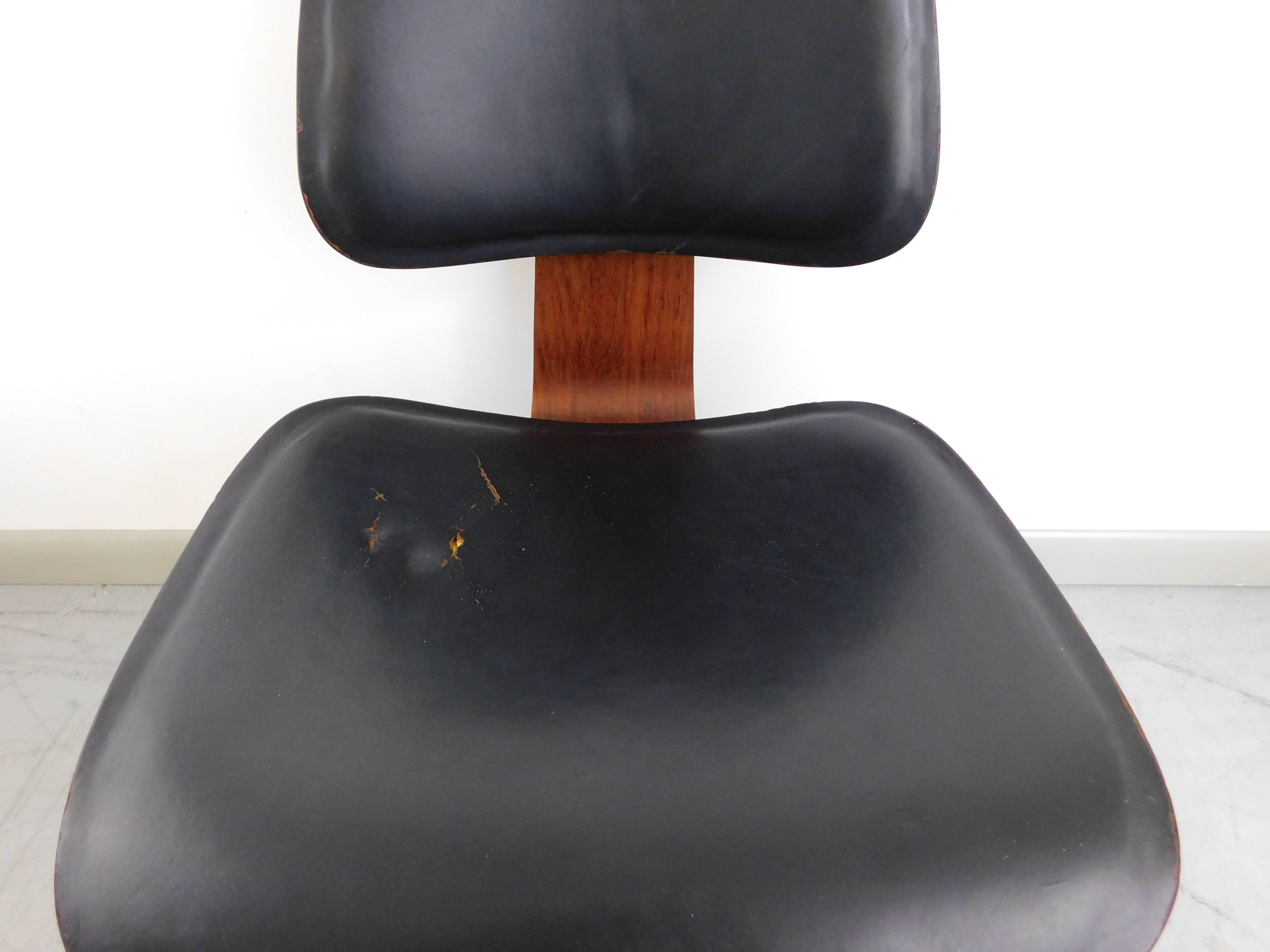 American Custom order leather DCW Chair by Charles and Ray Eames for Herman Miller, 1950s