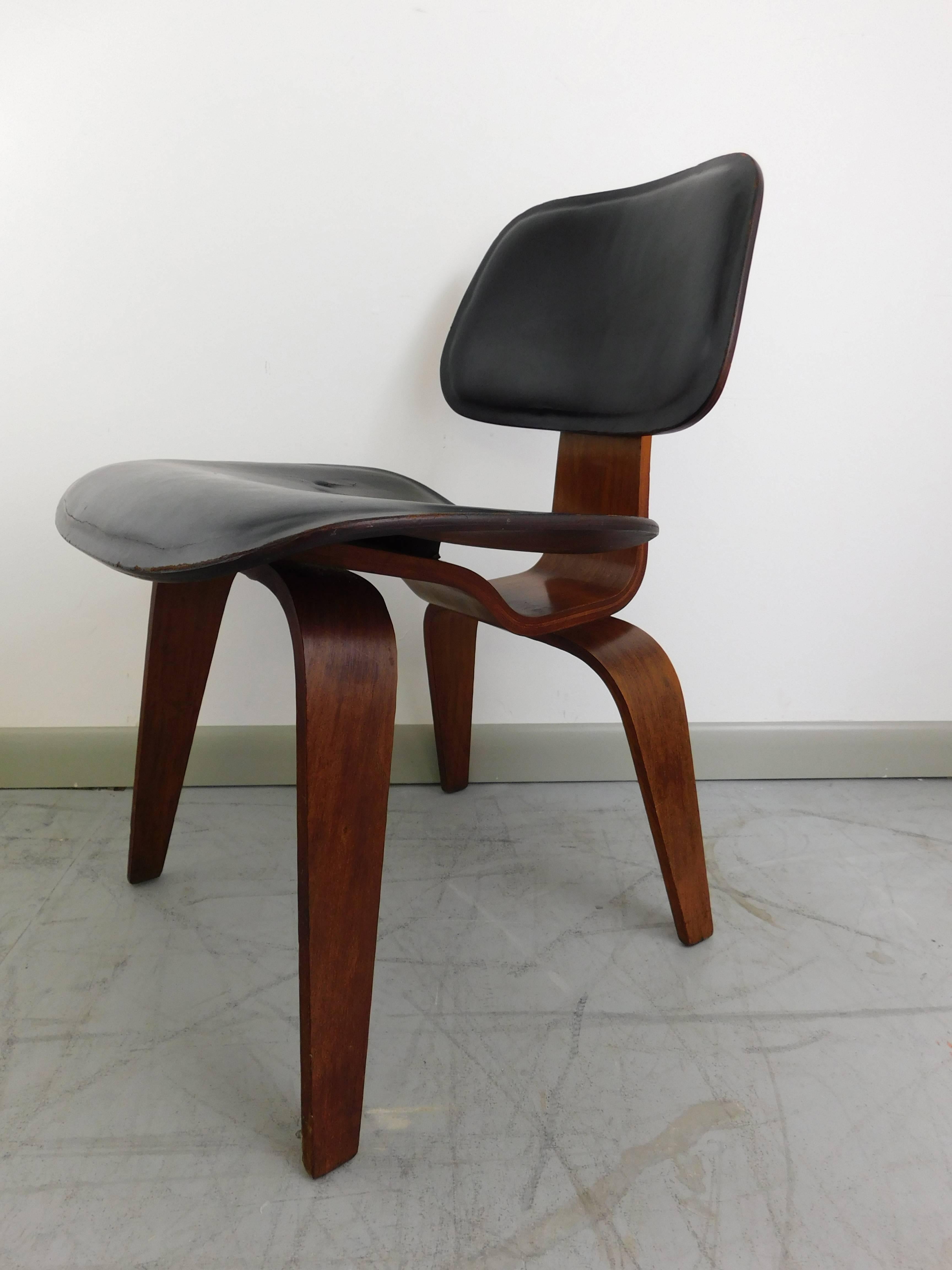 Mid-20th Century Custom order leather DCW Chair by Charles and Ray Eames for Herman Miller, 1950s