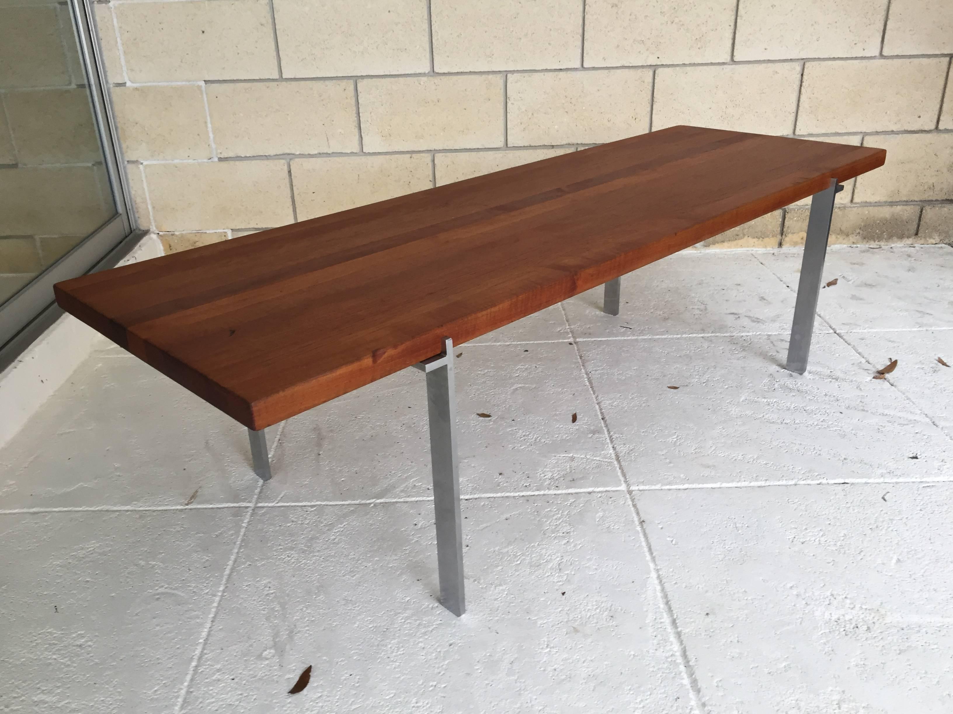 Danish Modern Teak and Stainless Steel Coffee Table in Style of Poul Kjaerholm 3