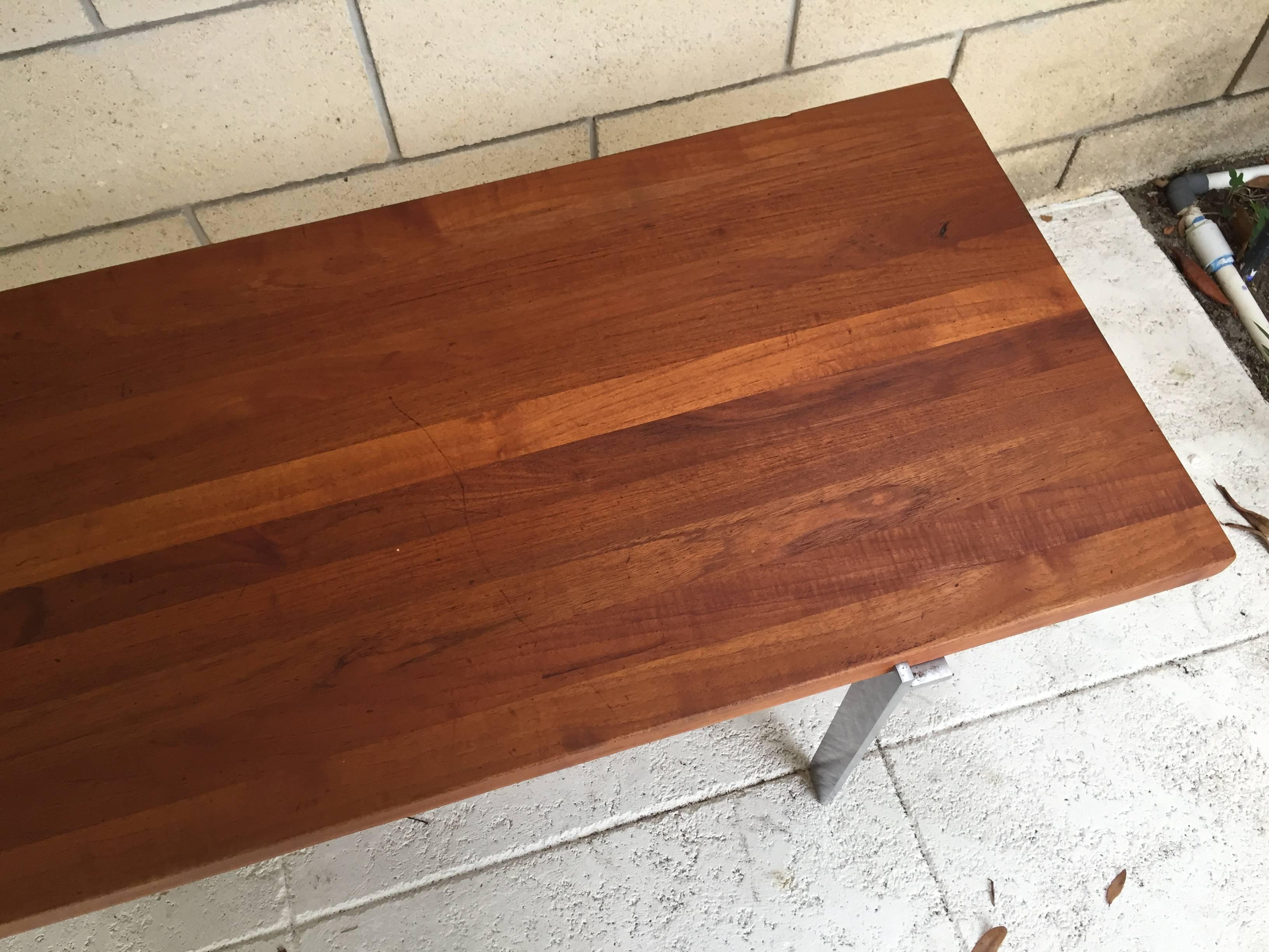 Mid-Century Modern Danish Modern Teak and Stainless Steel Coffee Table in Style of Poul Kjaerholm