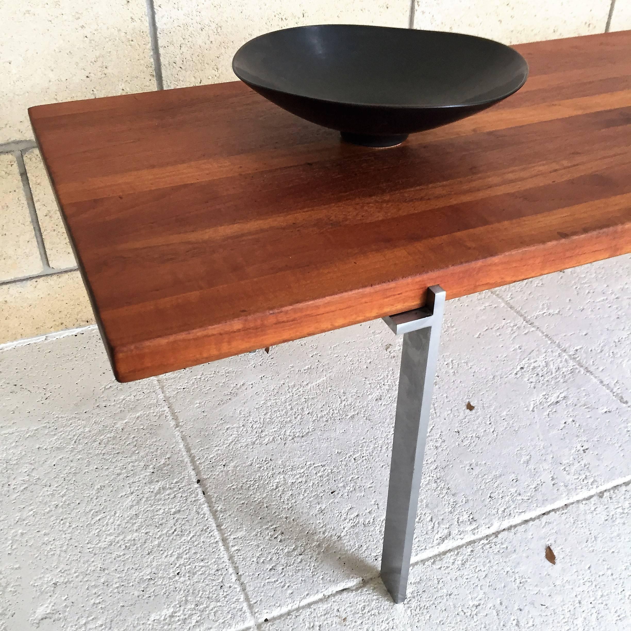 Danish Modern Teak and Stainless Steel Coffee Table in Style of Poul Kjaerholm 1
