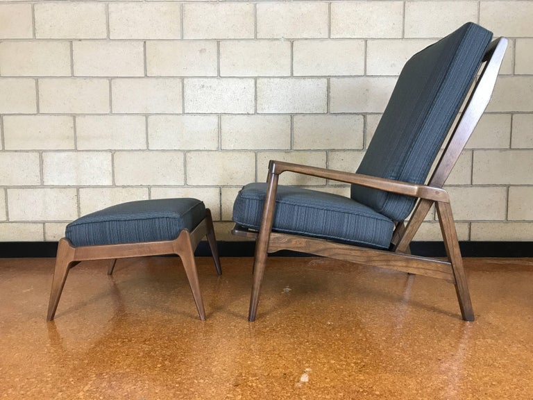MidCentury Modern High Back Walnut Lounge Chair and Ottoman by Baumritter For Sale at 1stDibs