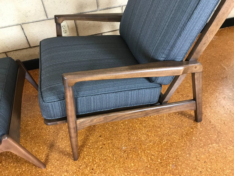 MidCentury Modern High Back Walnut Lounge Chair and Ottoman by