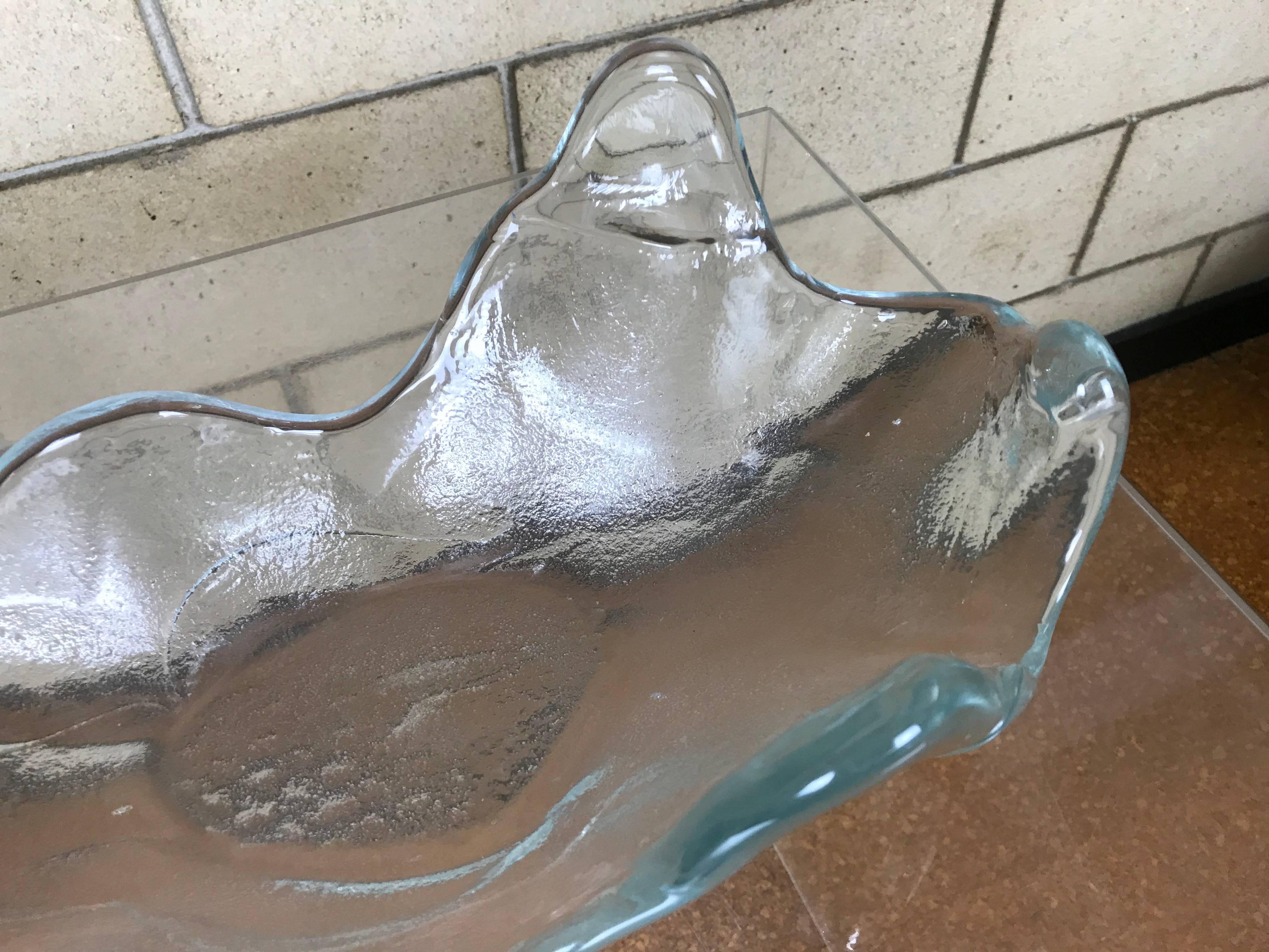 Mid-Century Modern Rare Large Modernist Handblown Biomorphic Abstract Blenko Clear Glass Bowl