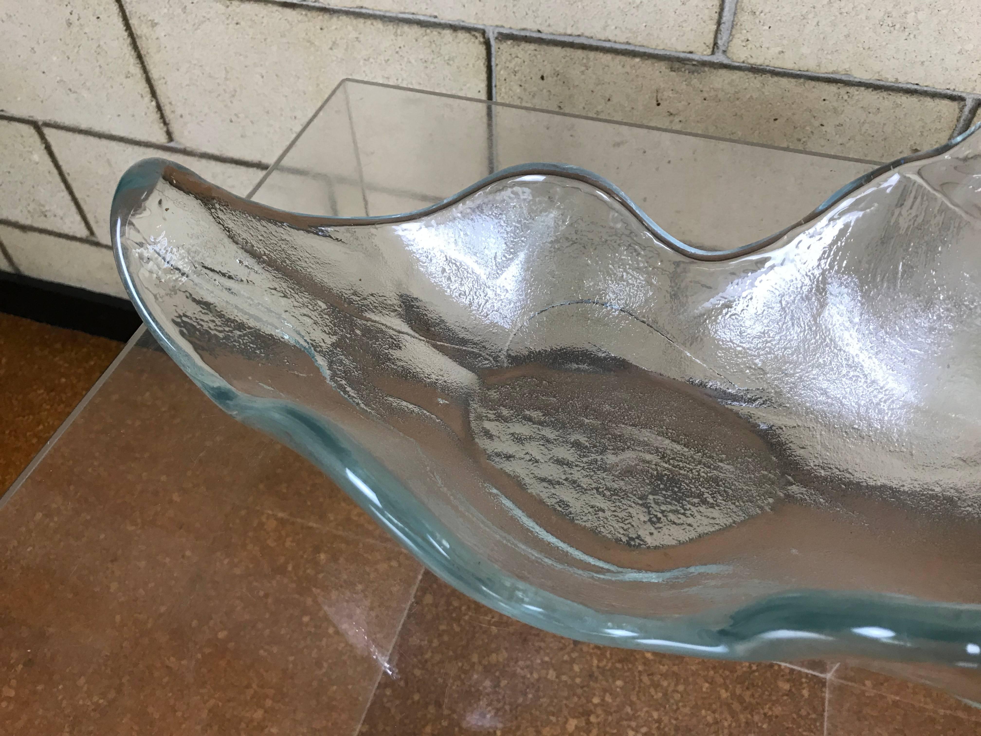 American Rare Large Modernist Handblown Biomorphic Abstract Blenko Clear Glass Bowl