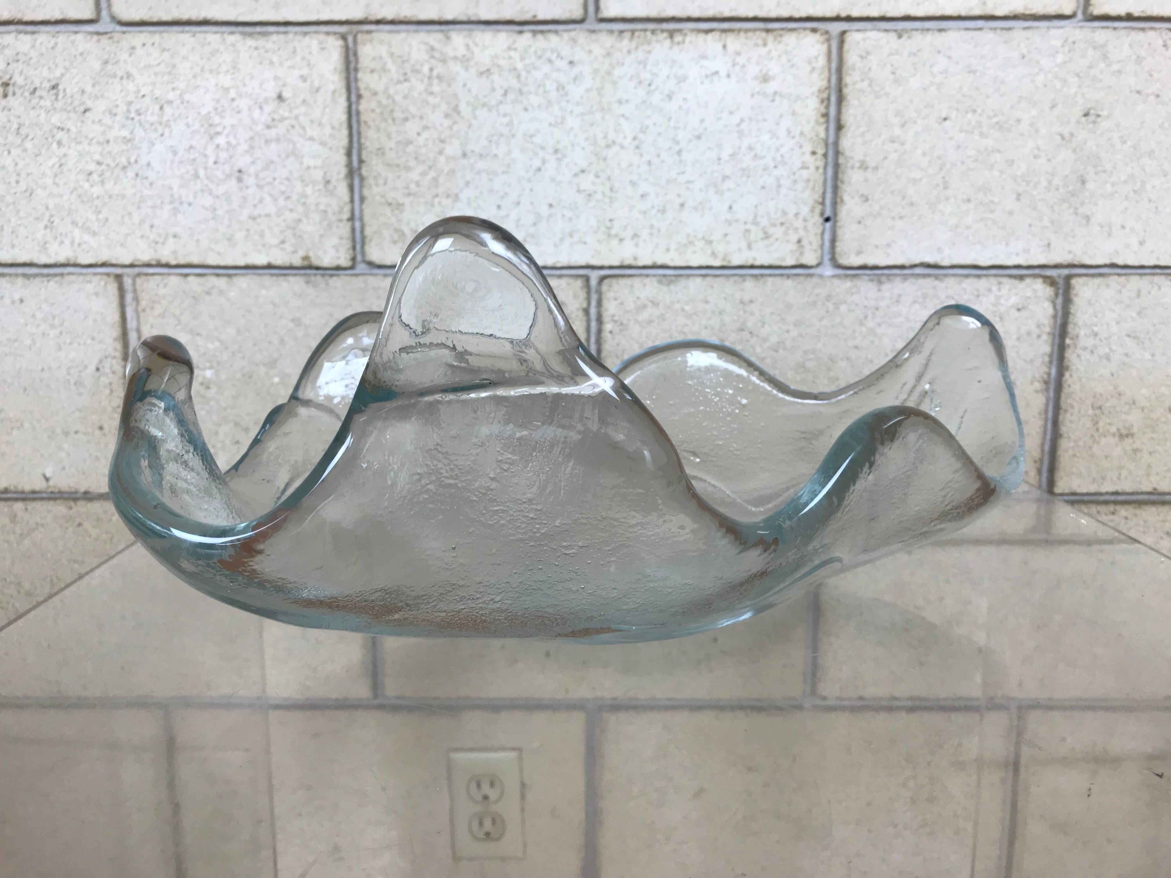 Fired Rare Large Modernist Handblown Biomorphic Abstract Blenko Clear Glass Bowl