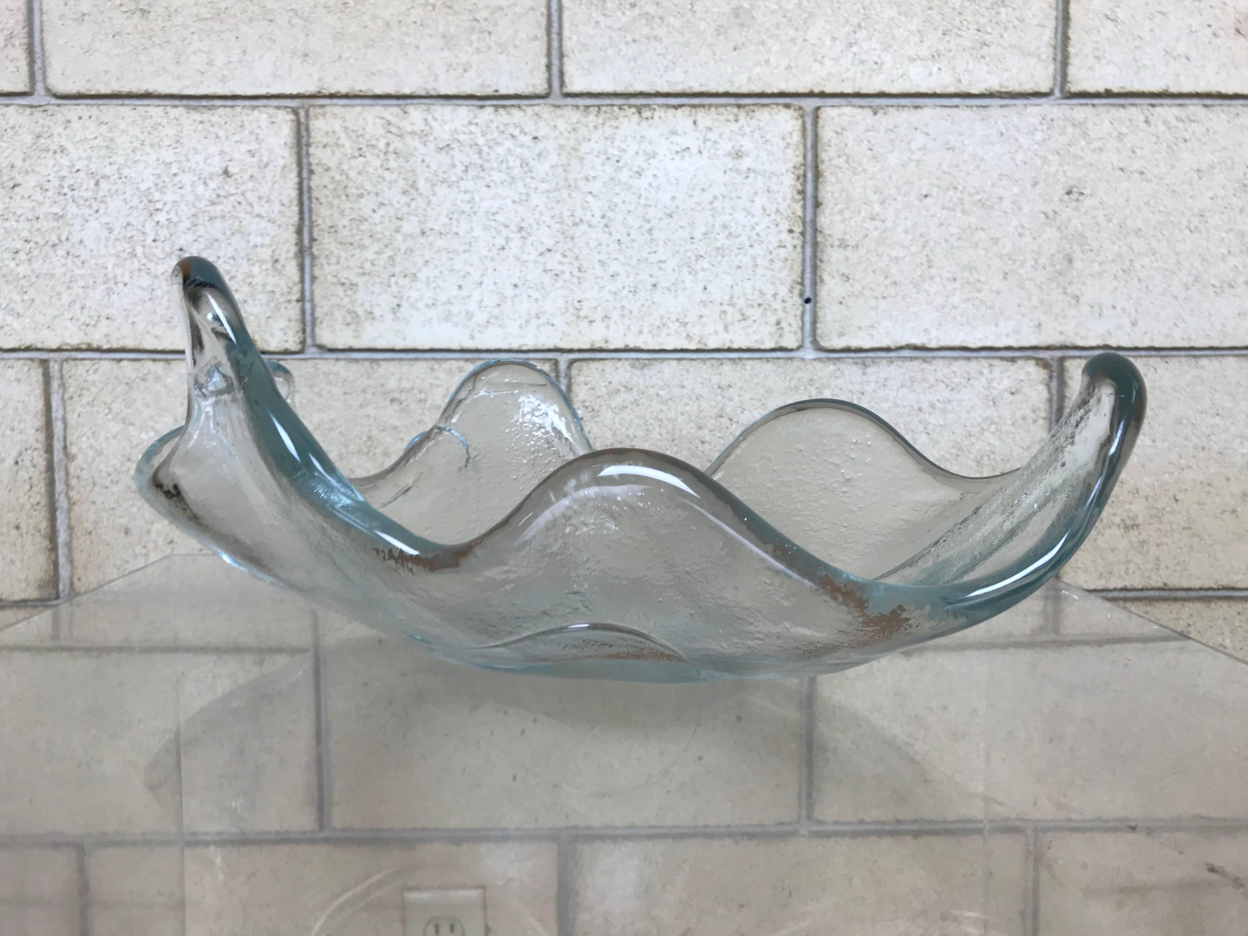 Mid-20th Century Rare Large Modernist Handblown Biomorphic Abstract Blenko Clear Glass Bowl