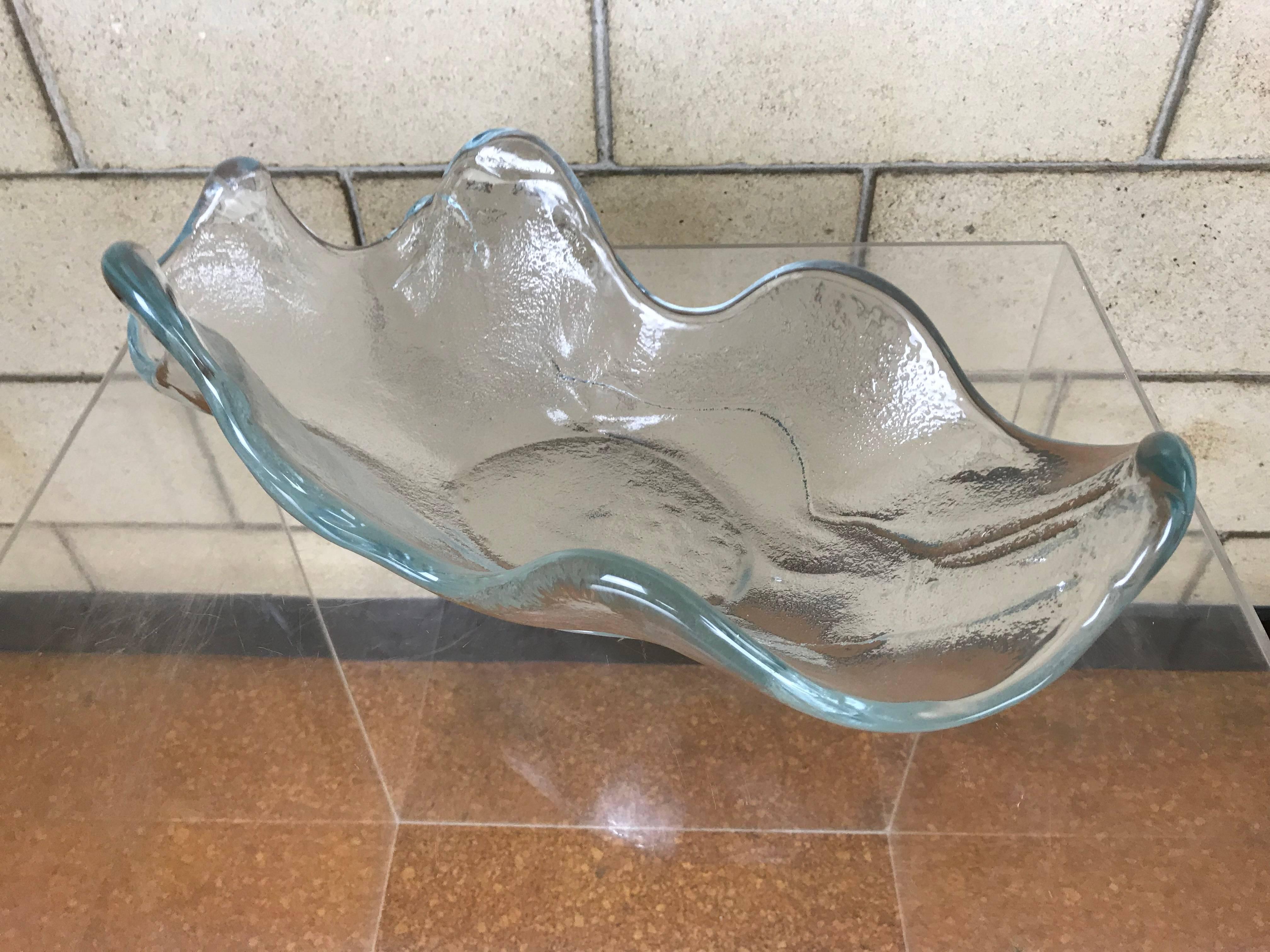 Art Glass Rare Large Modernist Handblown Biomorphic Abstract Blenko Clear Glass Bowl