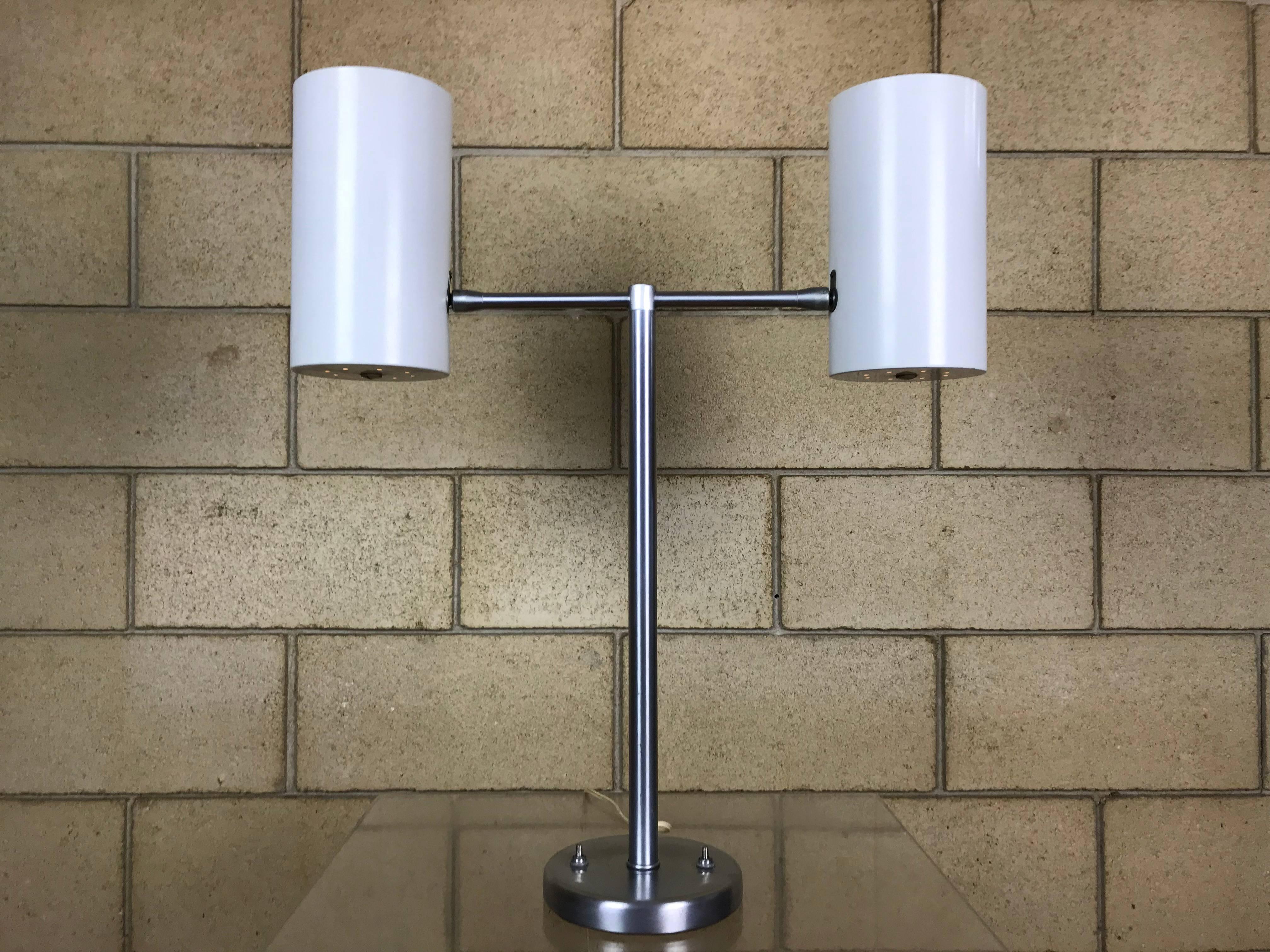 Mid-Century Modern Modernist Articulating Dual Double Cylinder Cone Desk Lamp by Walter Von Nessen