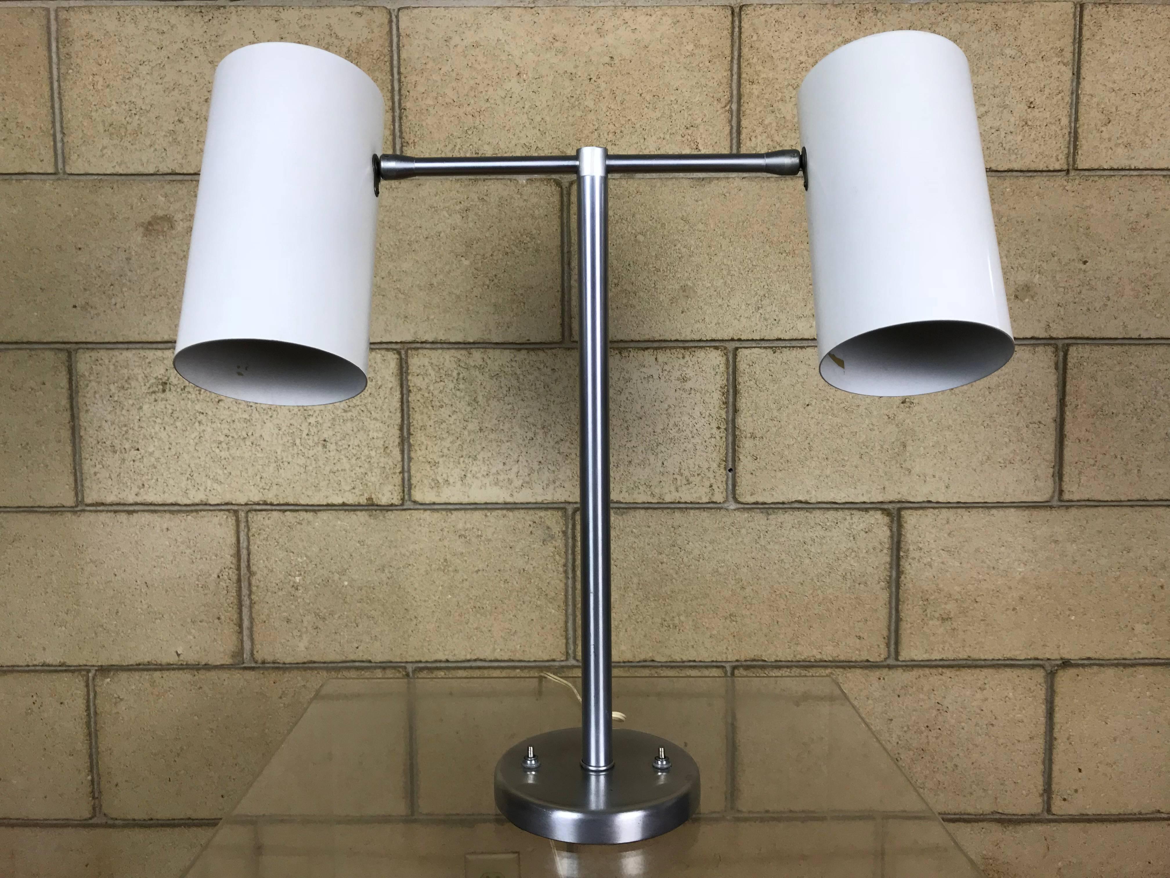 Mid-20th Century Modernist Articulating Dual Double Cylinder Cone Desk Lamp by Walter Von Nessen
