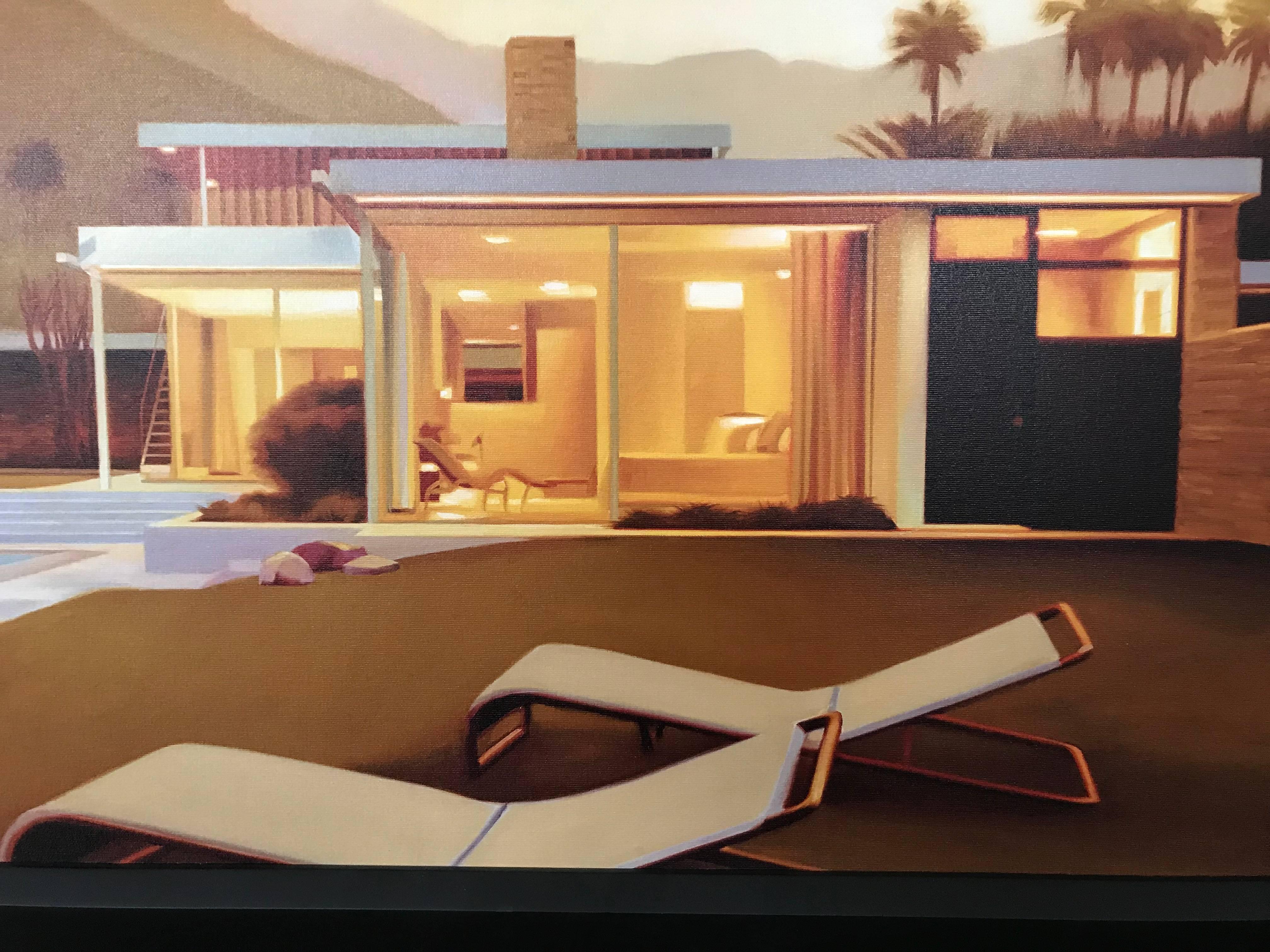 Mid-Century Modern Listed Artist Carrie Graber Giclee on Canvas 'Kaufmann House' Richard Neutra