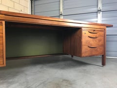 Massive Jens Risom Mid-Century Modern Executive Desk in Walnut, Refinished