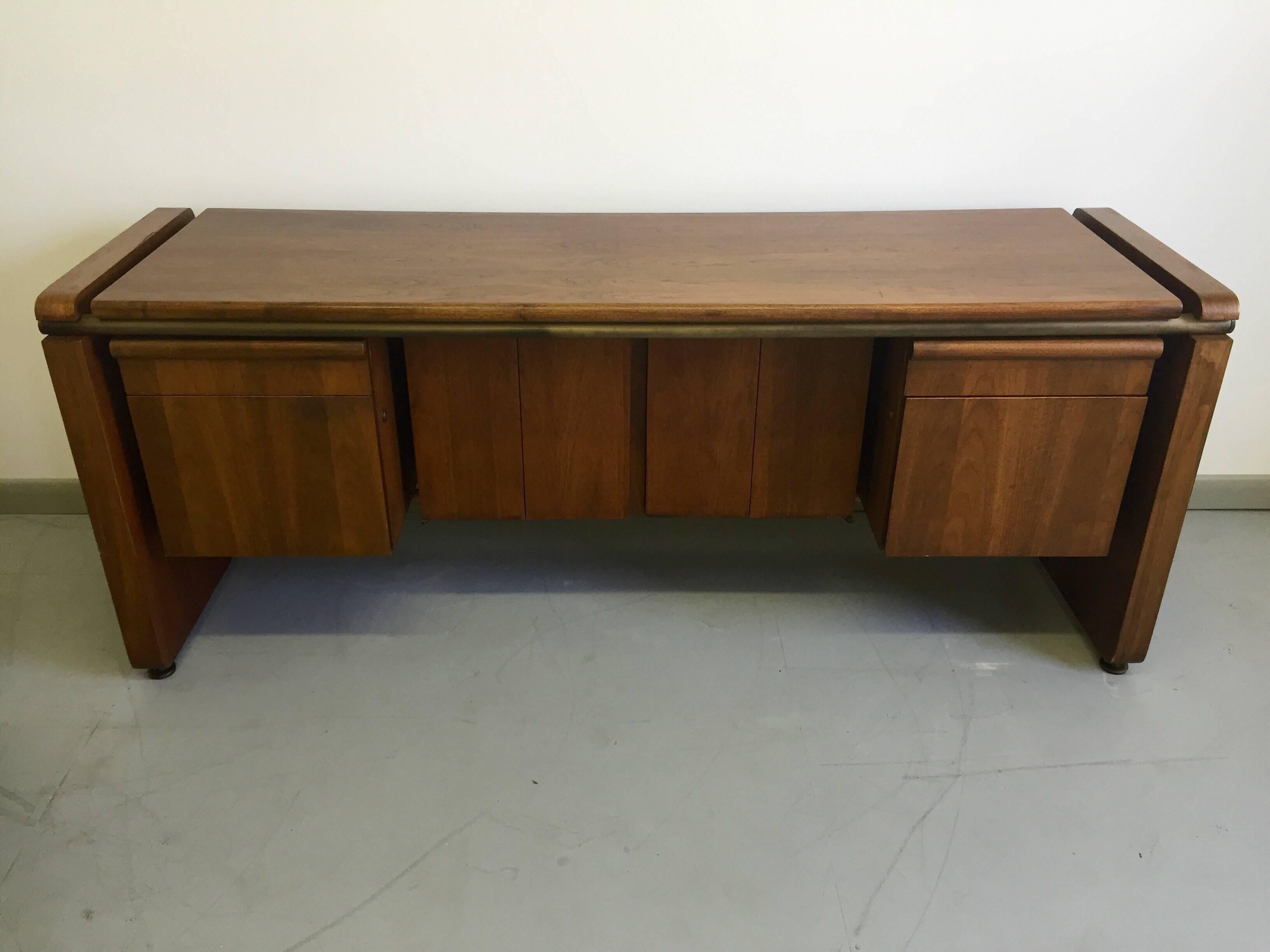 Midcentury Walnut and Bronze Cabinet  In Good Condition In Southampton, NJ