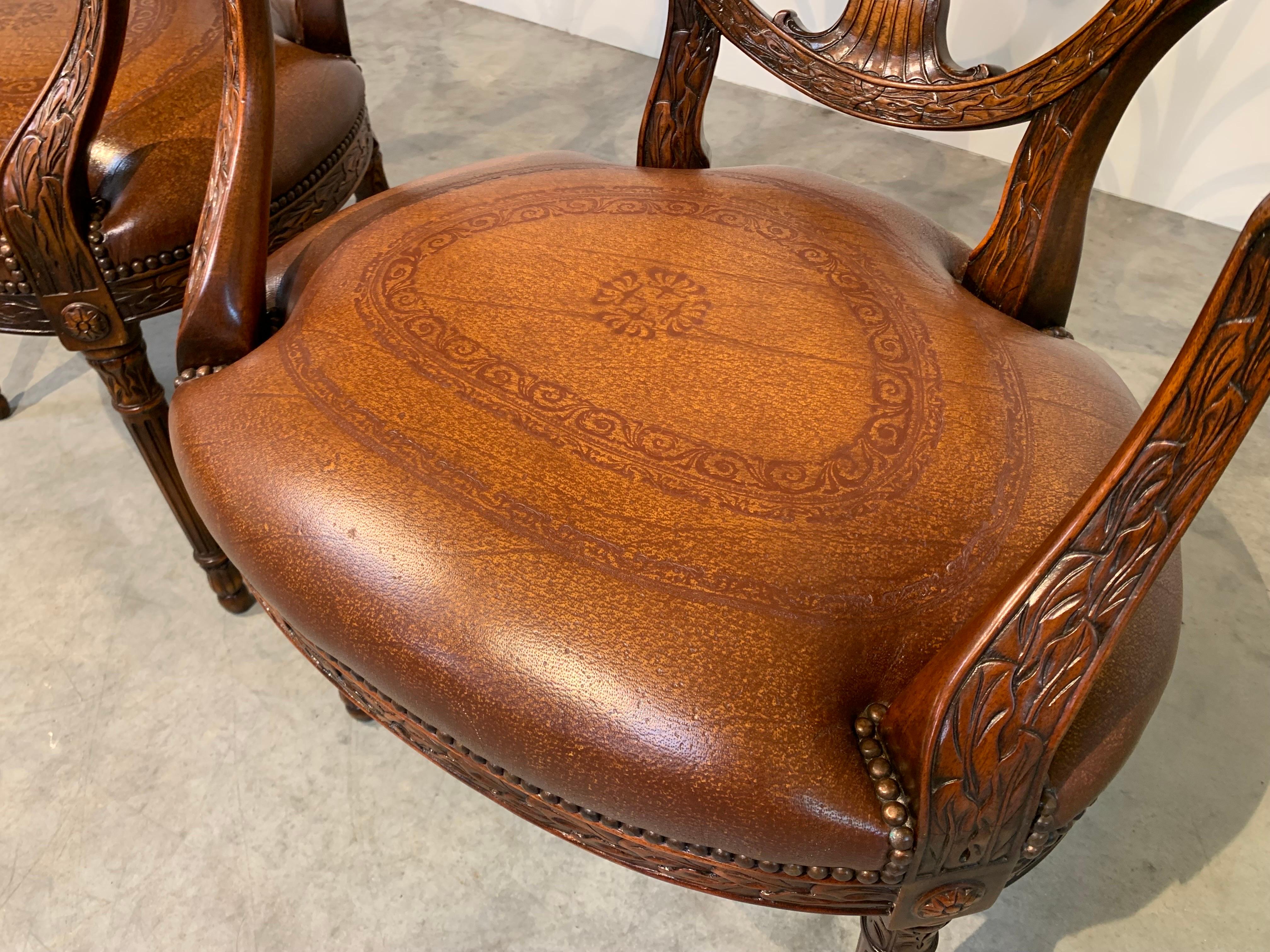 Theodore Alexander Neoclassical Carved Back Open Armchairs A Pair 1