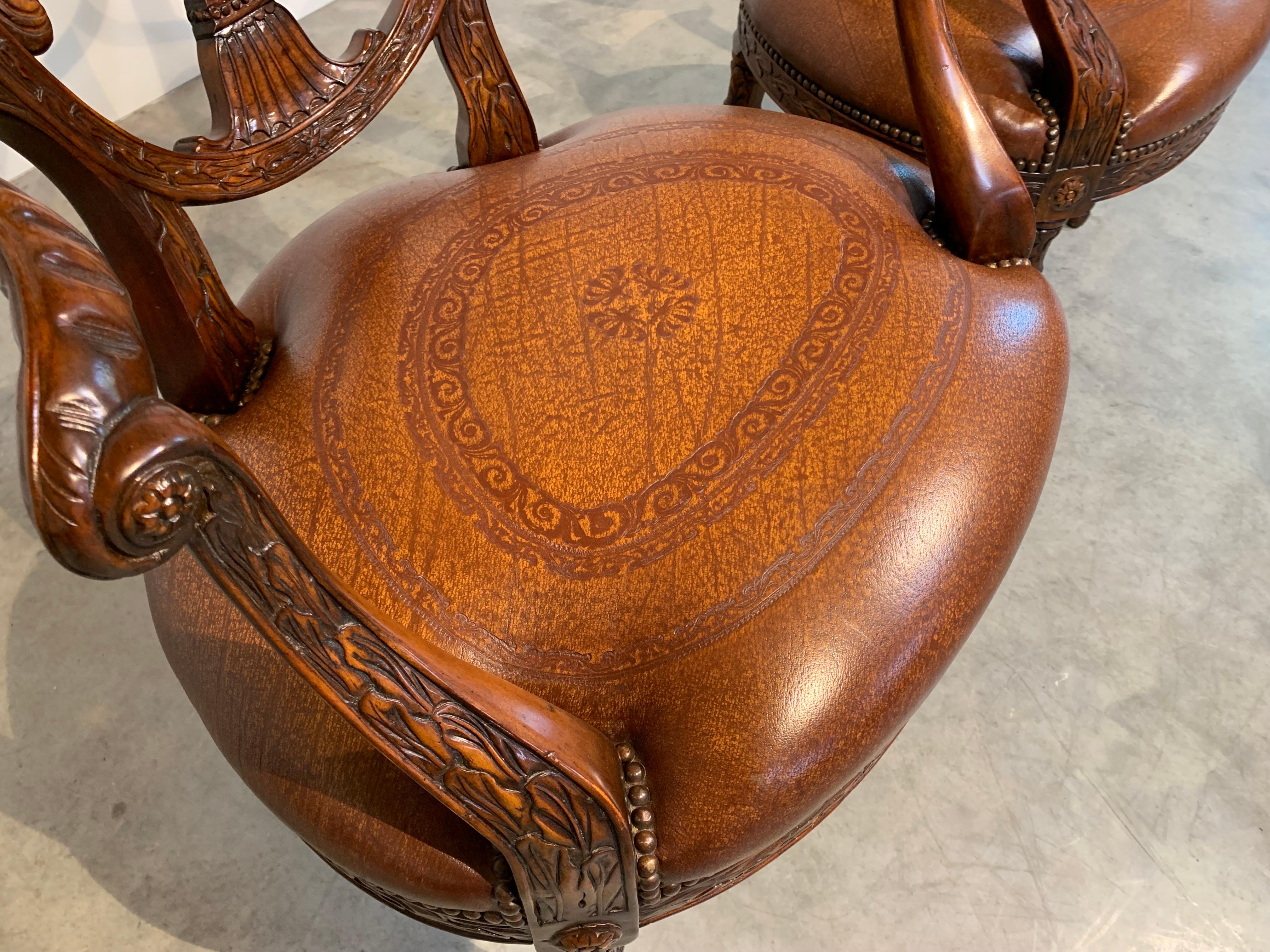 Theodore Alexander Neoclassical Carved Back Open Armchairs A Pair 2