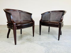 Pair of Regency Hickory Chair Co. Cane Barrel Back Club Chairs Having Lithe Legs