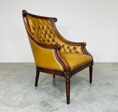Louis XVI Style Tufted Golden Cognac Leather Lounge Chair By Old Hickory Tannery