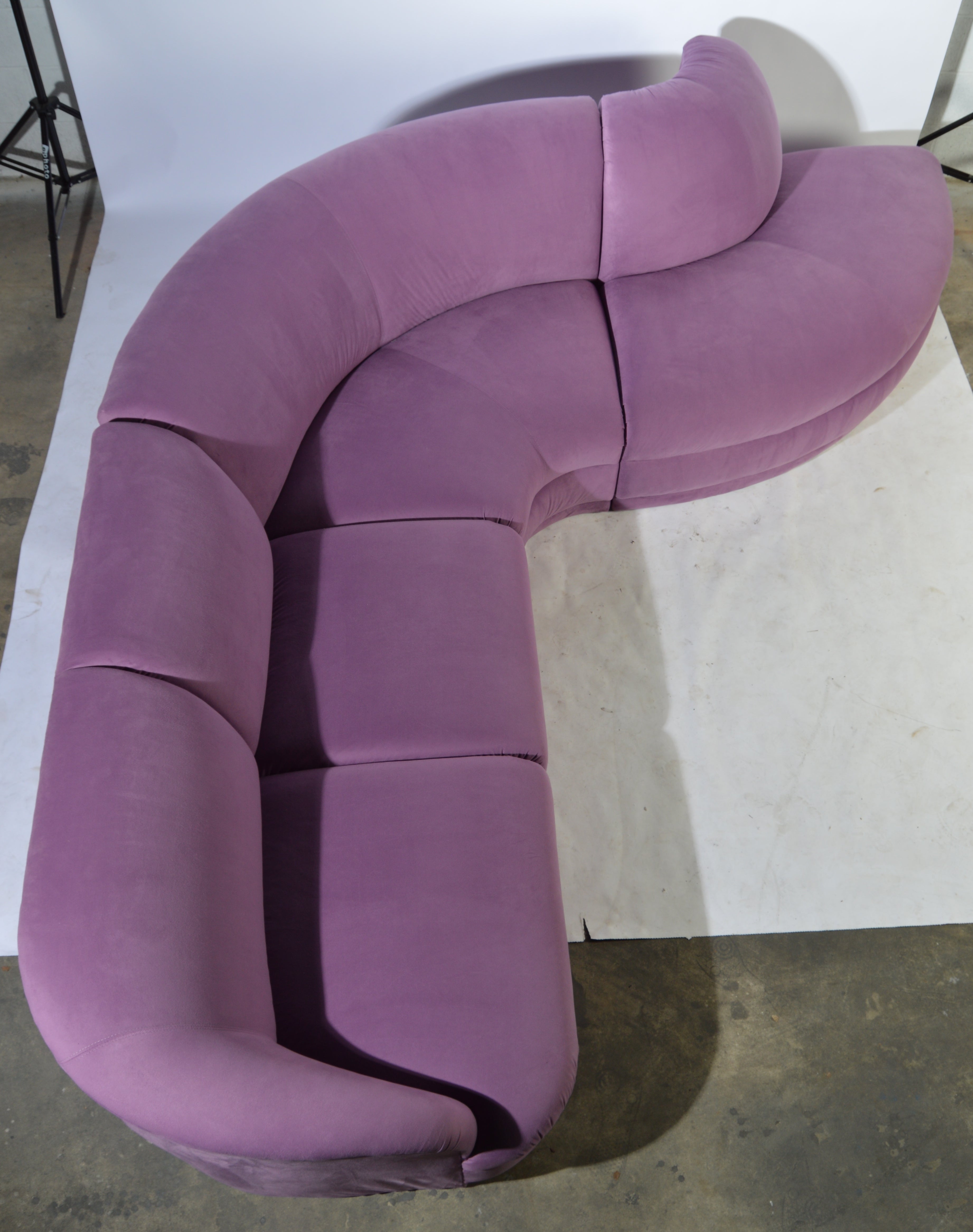 Serpentine Sectional Microsuede Sofa Pink Directional Sofa and Waterfall