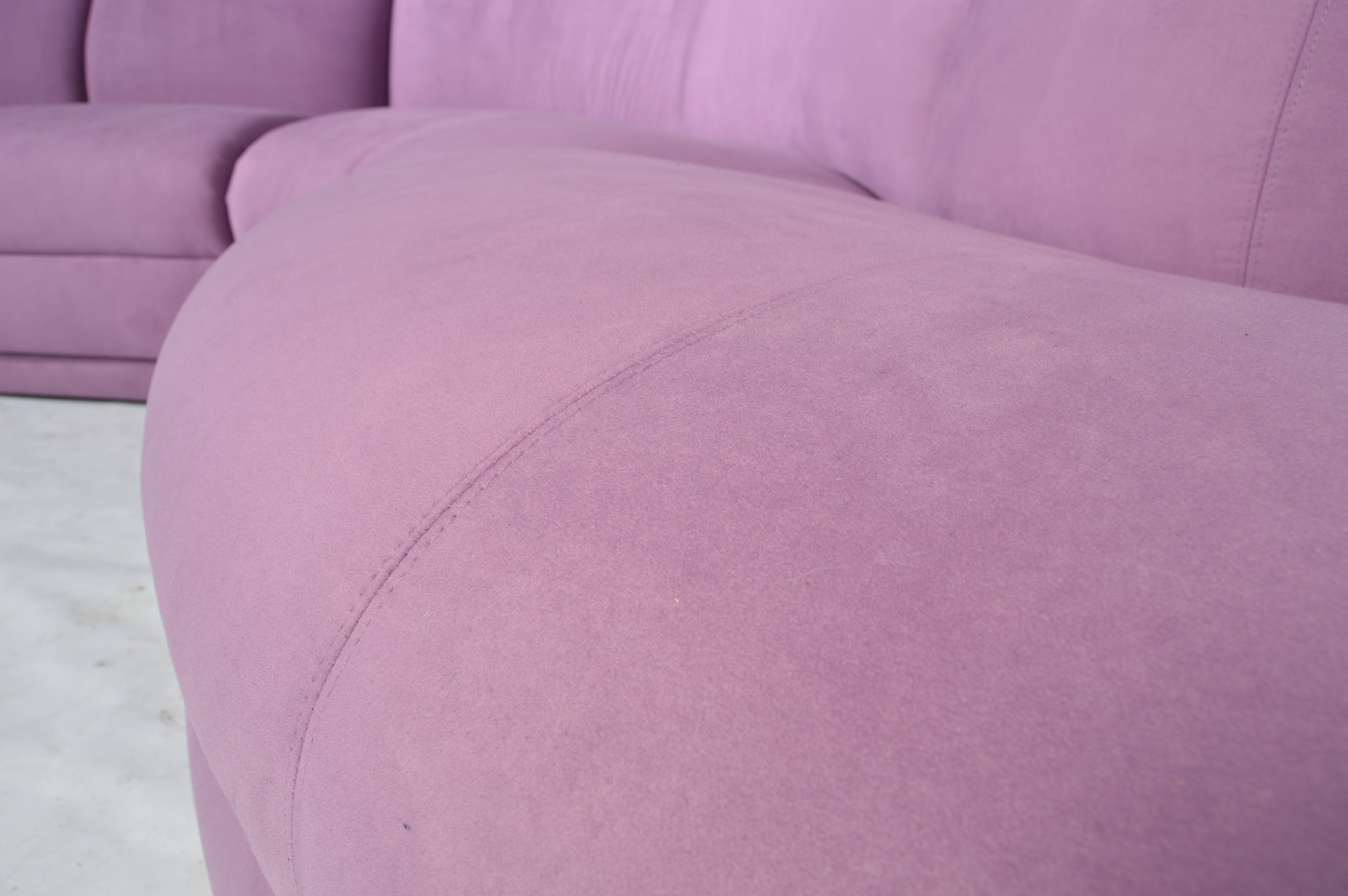 Serpentine Sectional Microsuede Sofa Pink Directional Sofa and Waterfall
