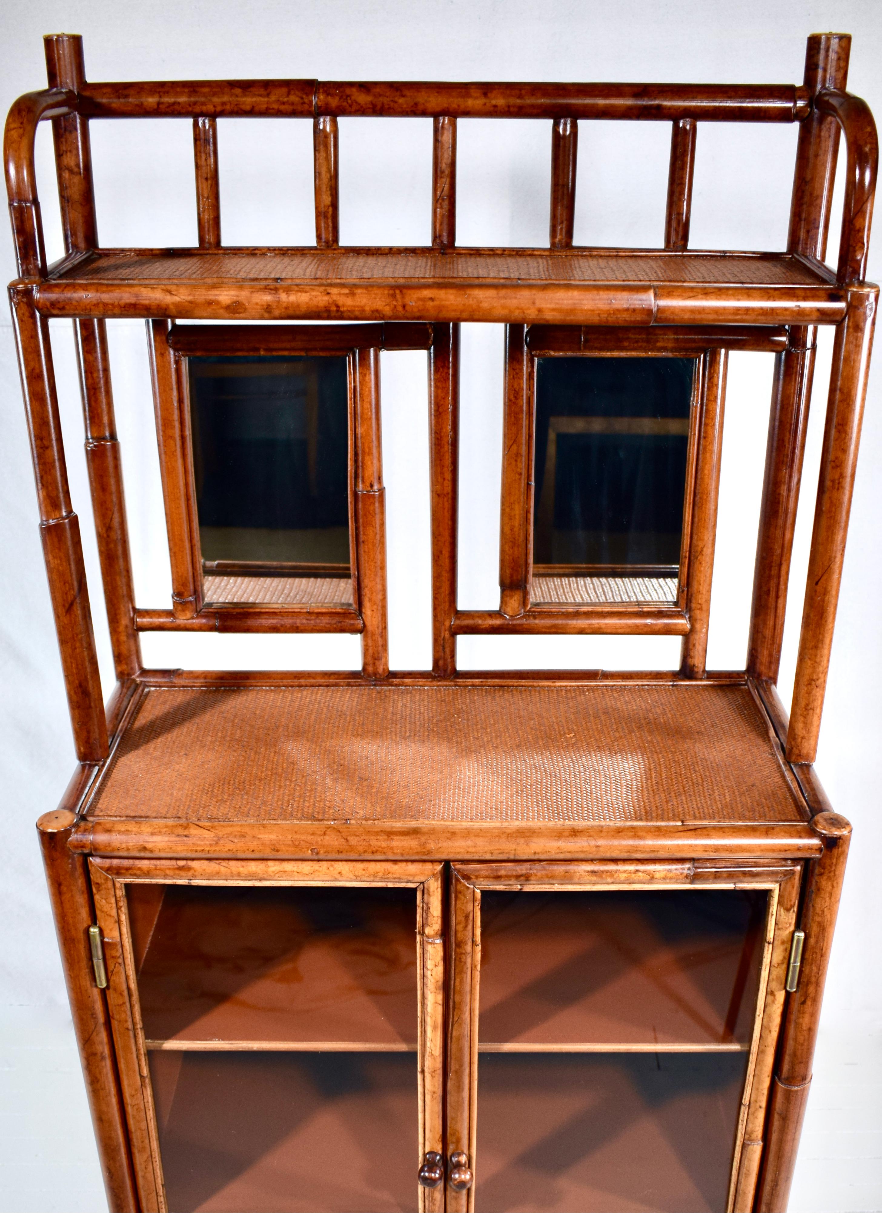 Woven British Colonial Style Faux Bamboo Grasscloth Etagere For Sale