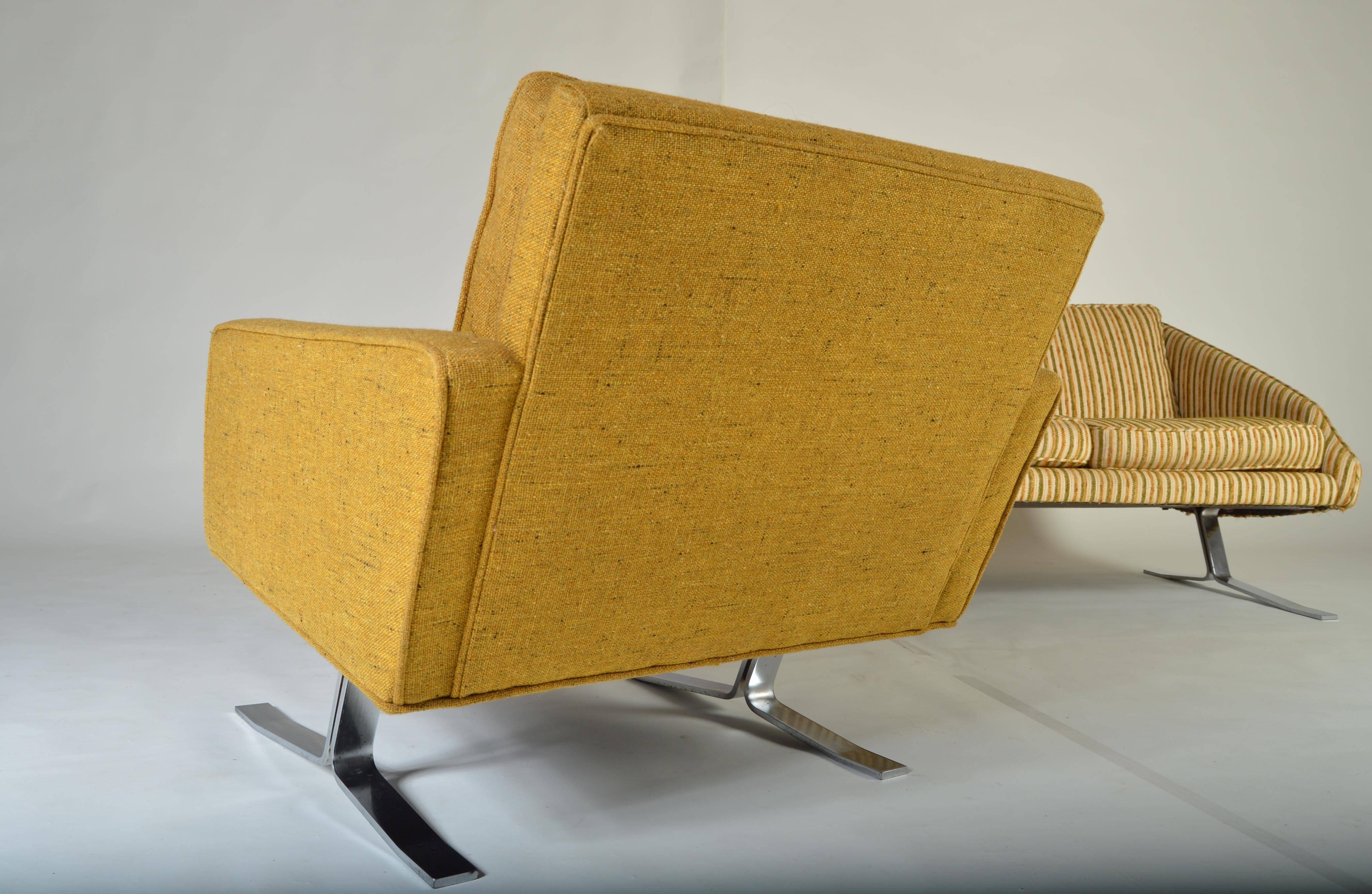 Mid-Century Modern Nicos Zographos style Mid-Century Lounge Chair and Settee Set 