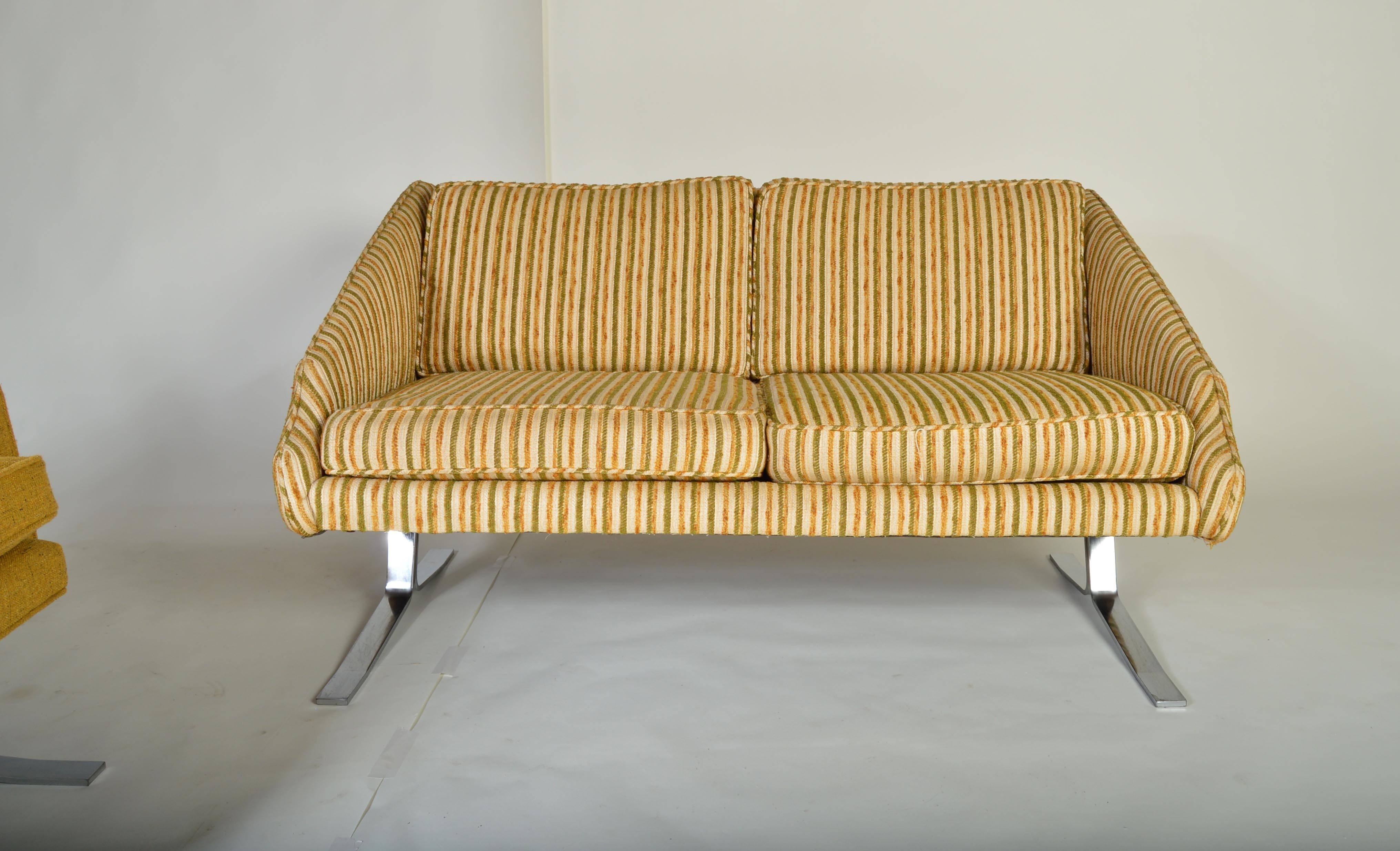American Nicos Zographos style Mid-Century Lounge Chair and Settee Set 
