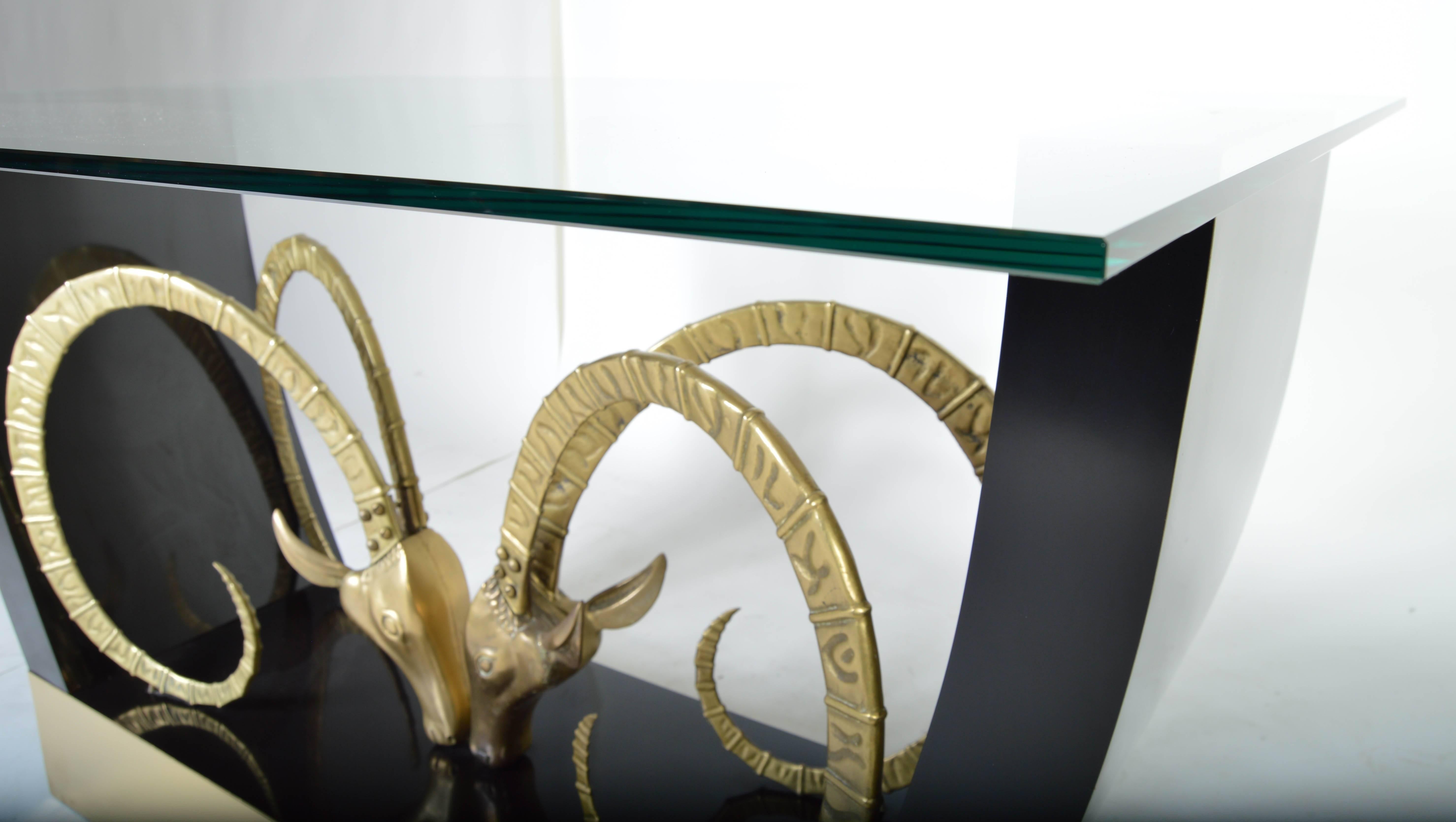 Blackened Regency Brass Ibex or Rams Head Console Table after Chervet
