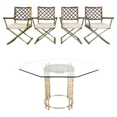 Vintage Cleo Baldon Style Brass Faux Bamboo Dining Set Table & 4-Armchairs