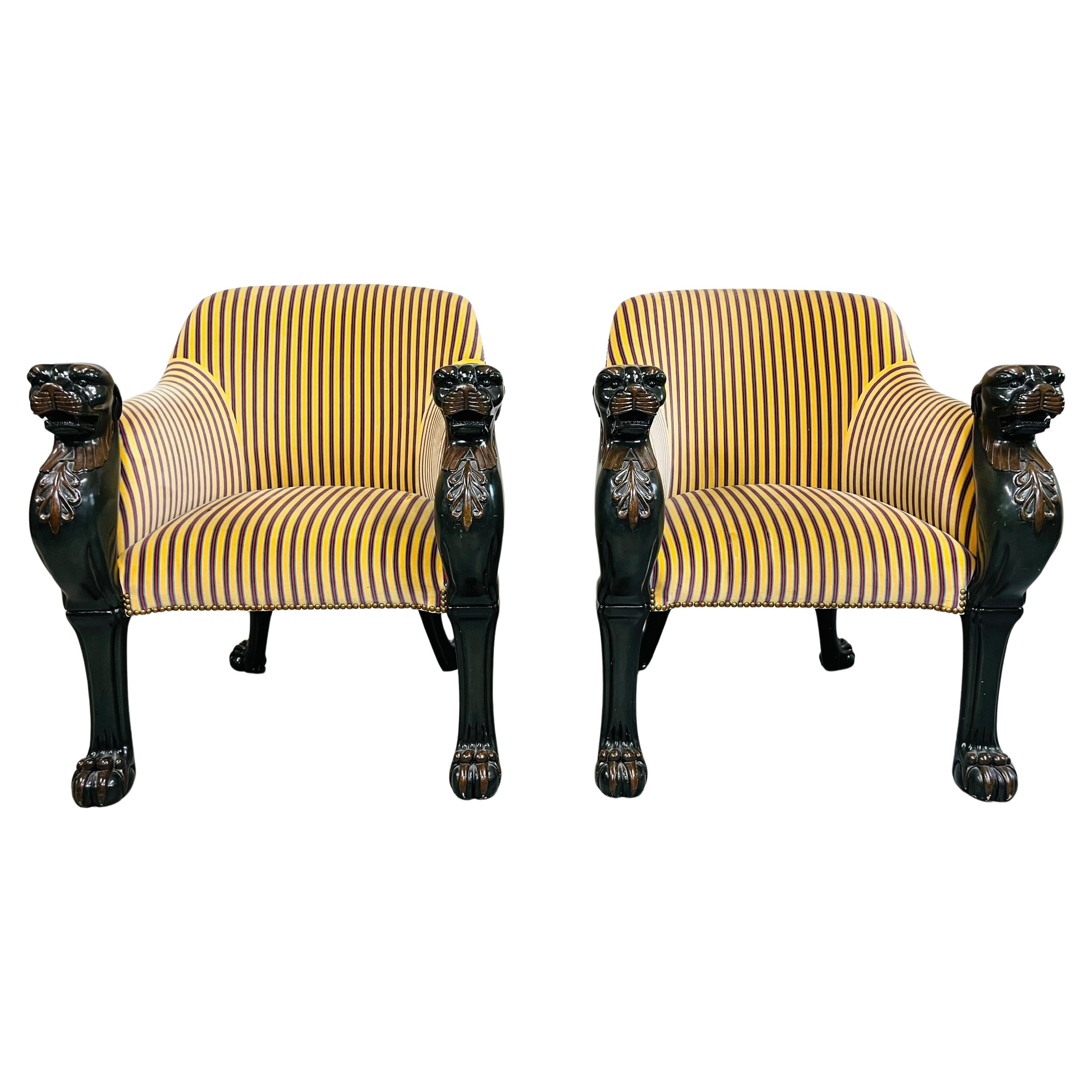 Baker Furniture Stately Homes Collection Egyptian Regency Tub Chairs, Pair