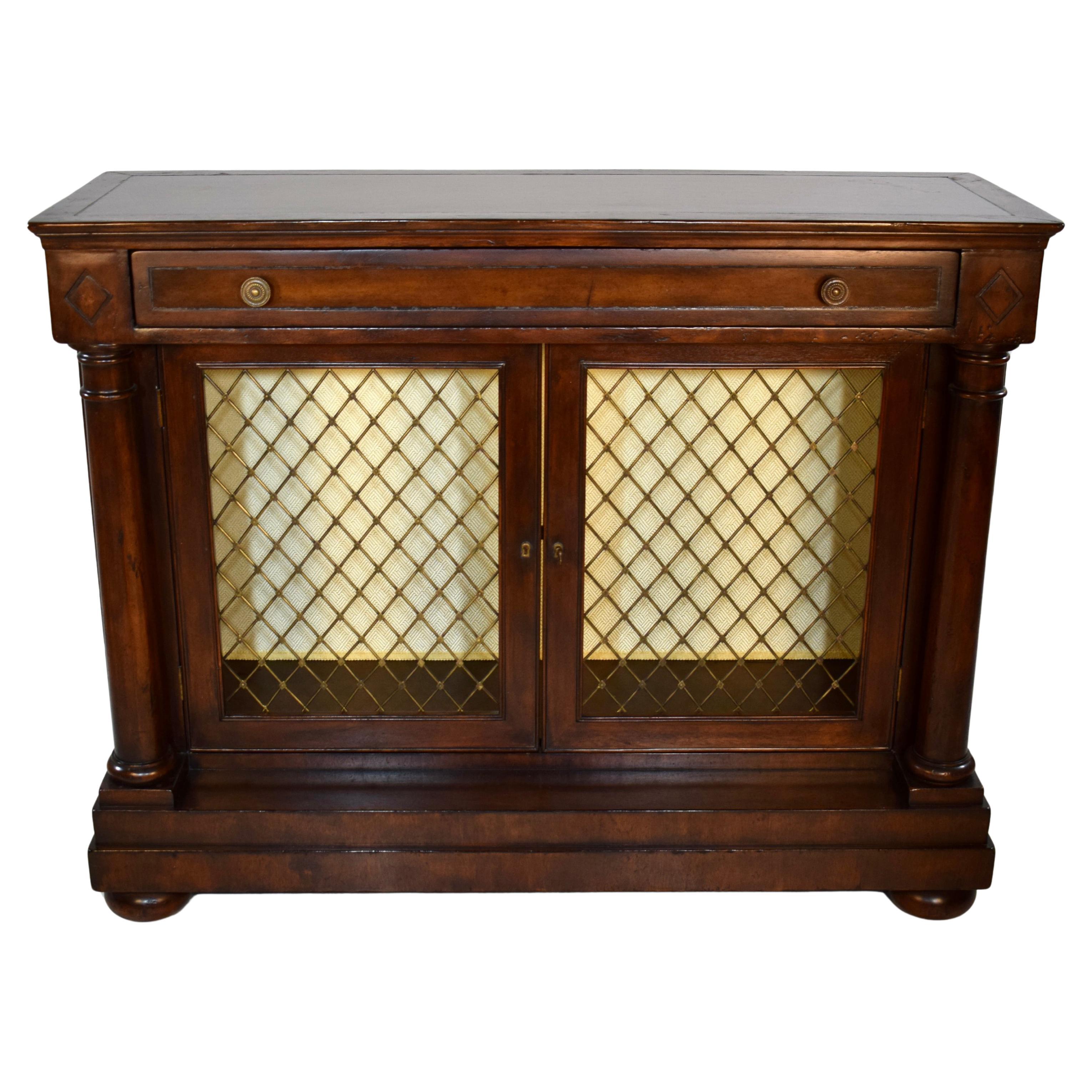 John- Richard English Regency Brass Grill Two Door Bookcase Cabinet