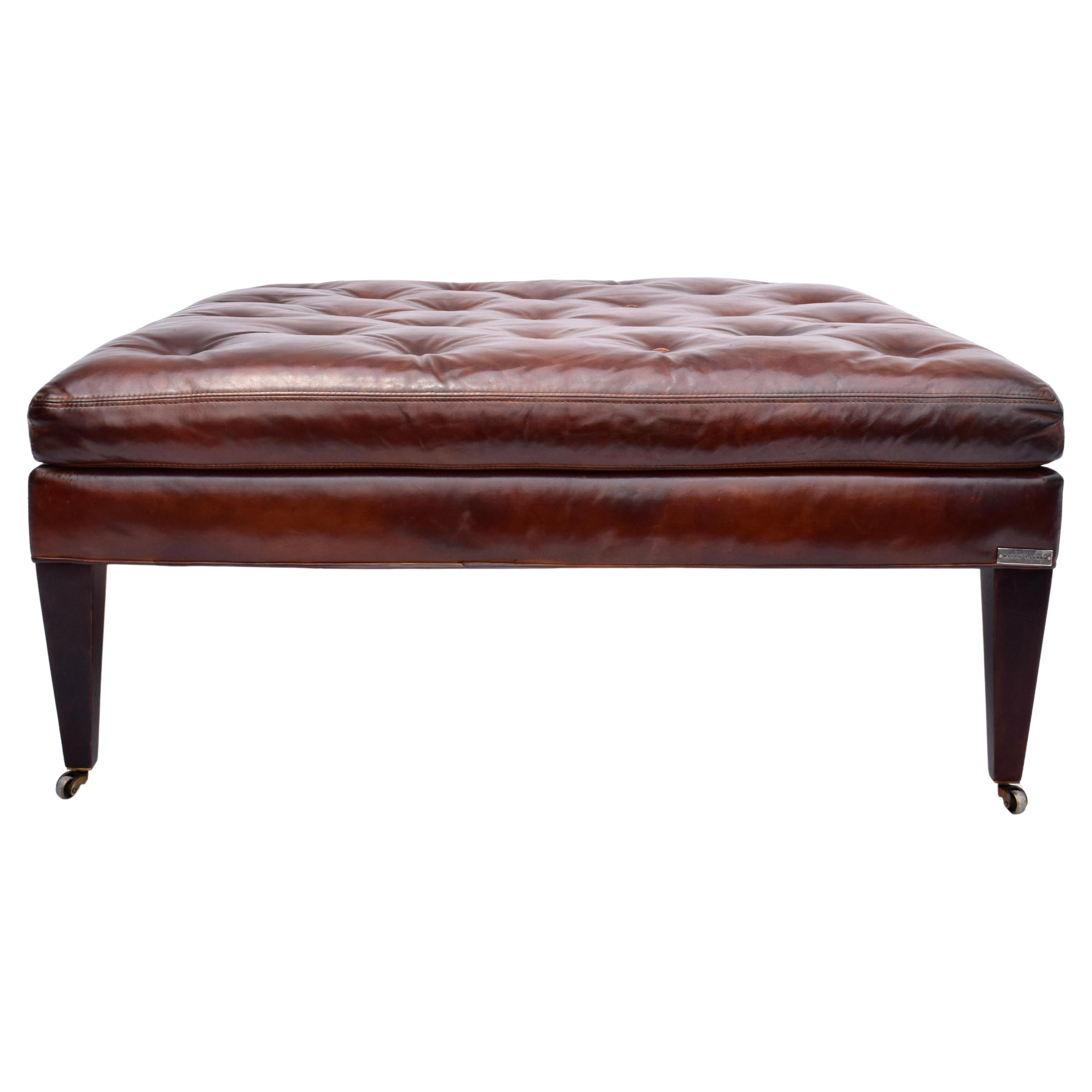 Ralph Lauren Leather Cocktail Ottoman on Brass Casters