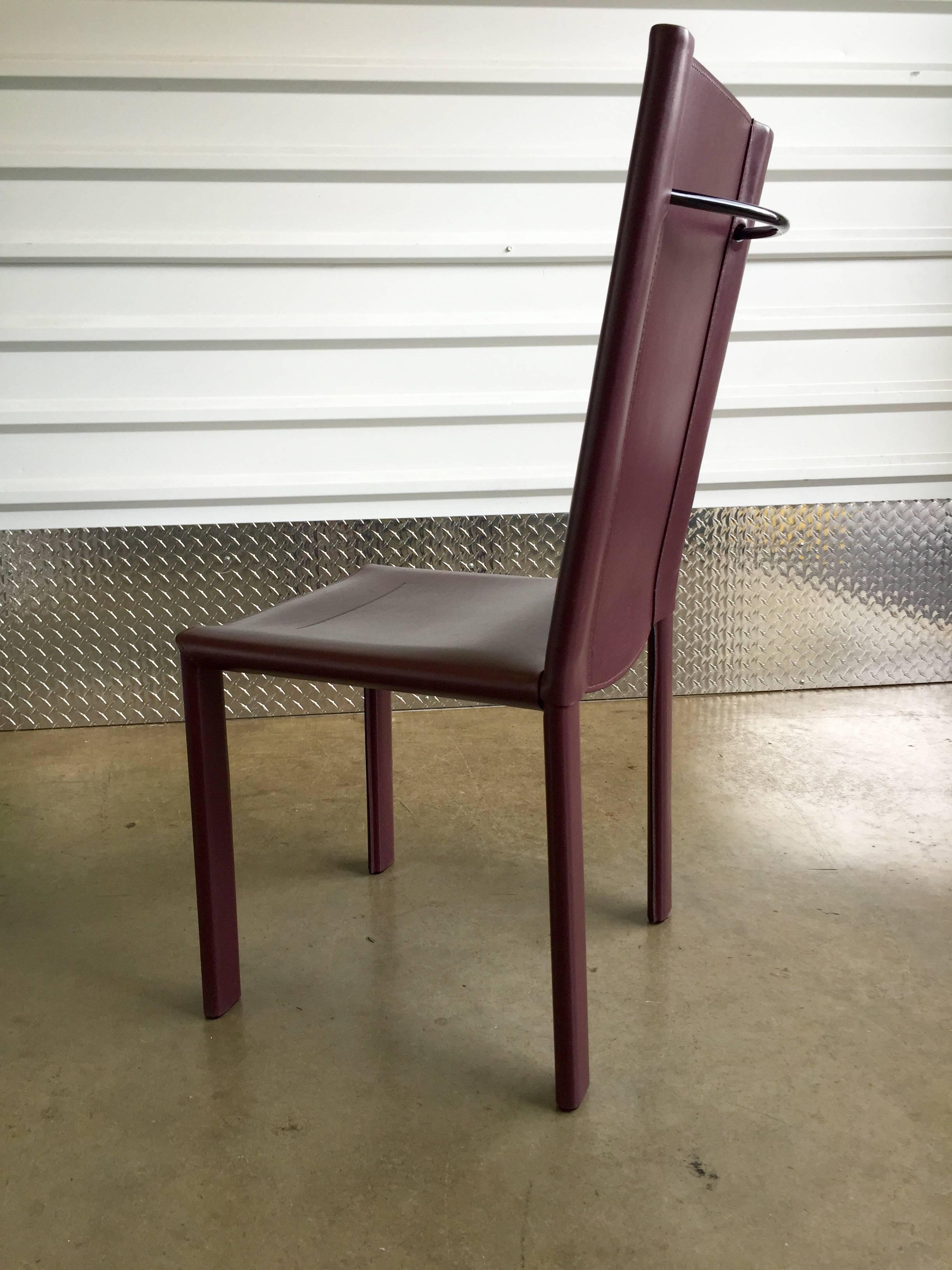 Impressive Bordeaux Leather & Steel Dining Chairs by Matteo Grassi Set of Eight 2