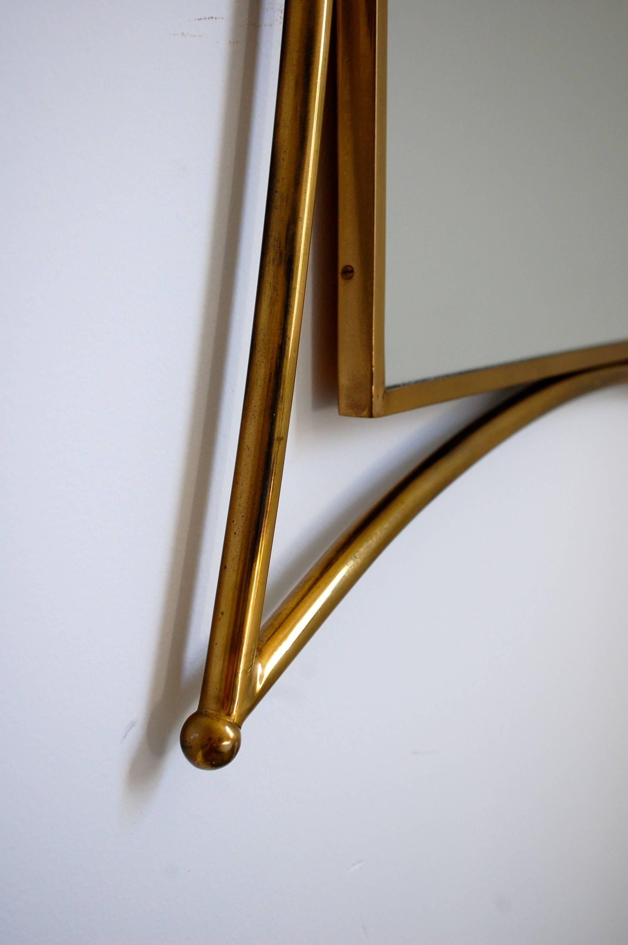 Mid-Century Modern Extraordinary Italian Brass Wall Mirror, 1950s