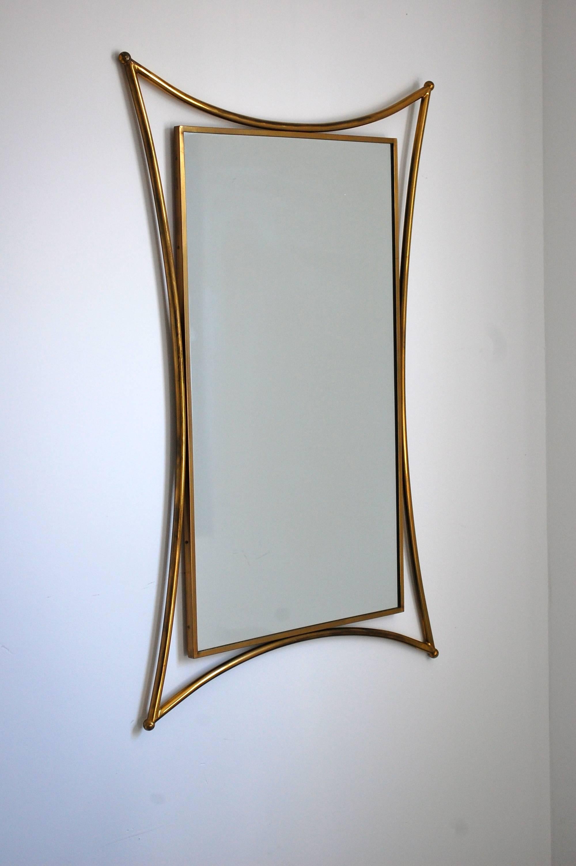 Mid-20th Century Extraordinary Italian Brass Wall Mirror, 1950s