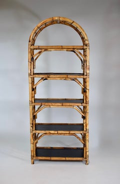 Coastal Regency British Colonial Tortoise Bamboo Etagere Bookcase Shelf Arched