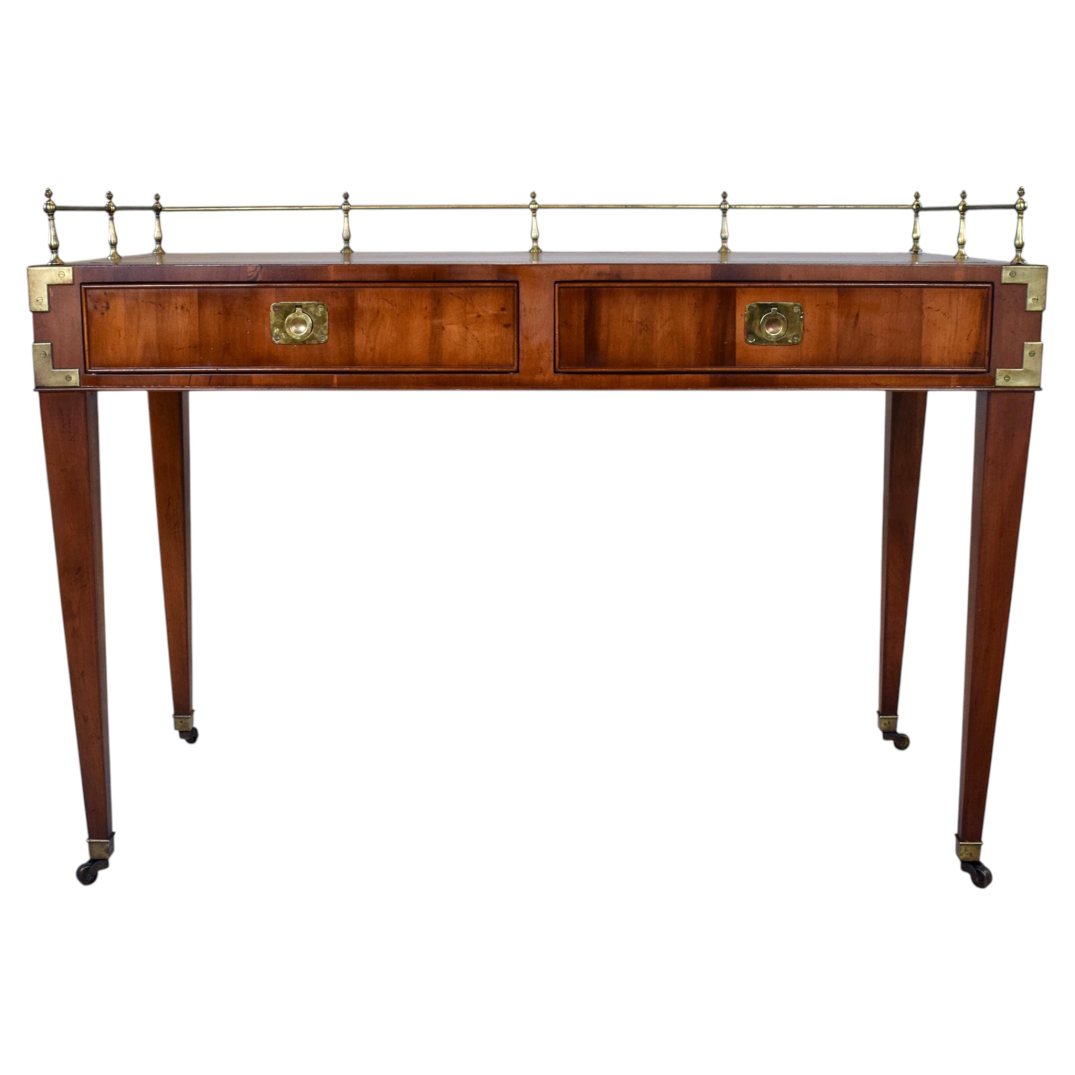 Campaign Leather Top Desk with Regency Styling and Brass Gallery For Sale