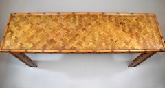 Vintage Basket Weave Woven Reed Rattan Console Table