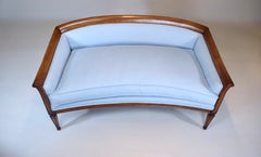 French Directoire Style Sofa, Hand Carved Cherry, Light Blue