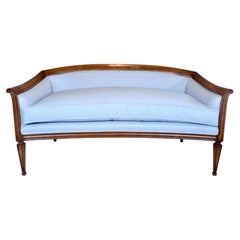 French Directoire Style Sofa, Hand Carved Cherry, Light Blue